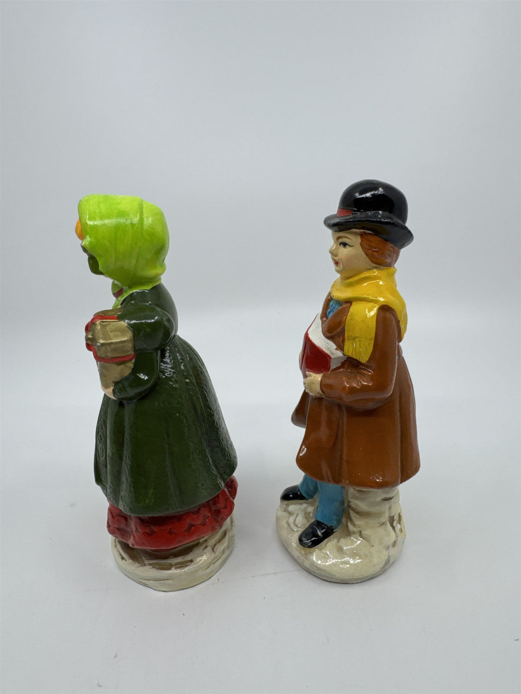 Set of Two Vintage Christmas Carolers with Gift and Book By RB Made in Japan