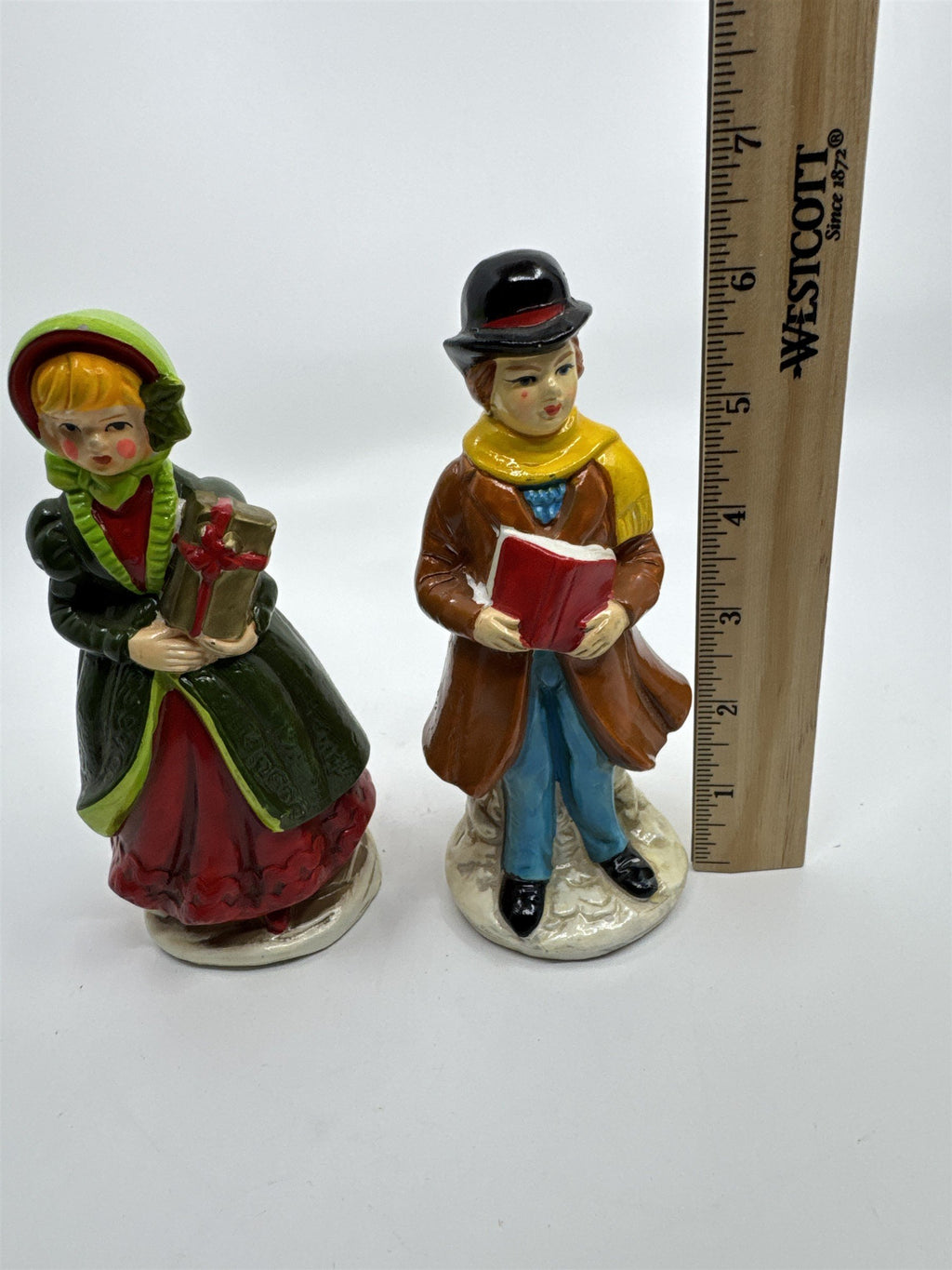 Set of Two Vintage Christmas Carolers with Gift and Book By RB Made in Japan