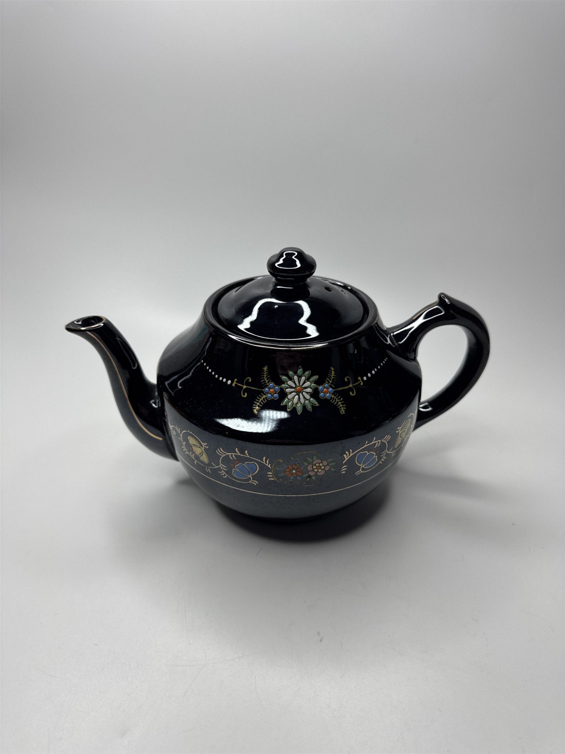 Vintage Ceramic Floral Hand Painted Teapot Moriage Large Made in Japan Brown MCM