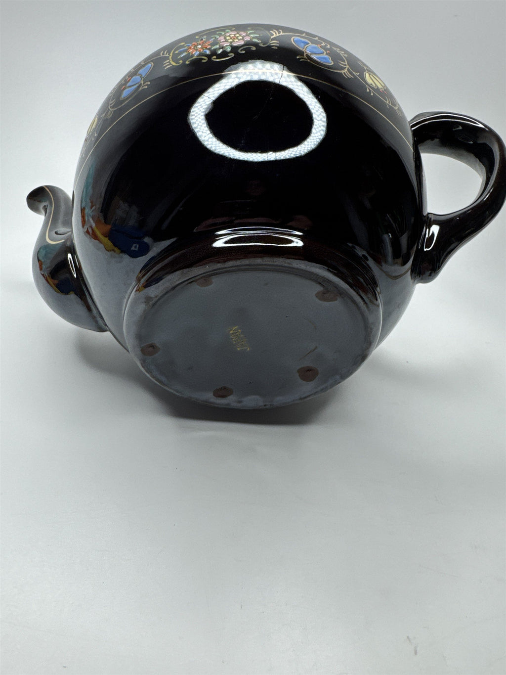 Vintage Ceramic Floral Hand Painted Teapot Moriage Large Made in Japan Brown MCM