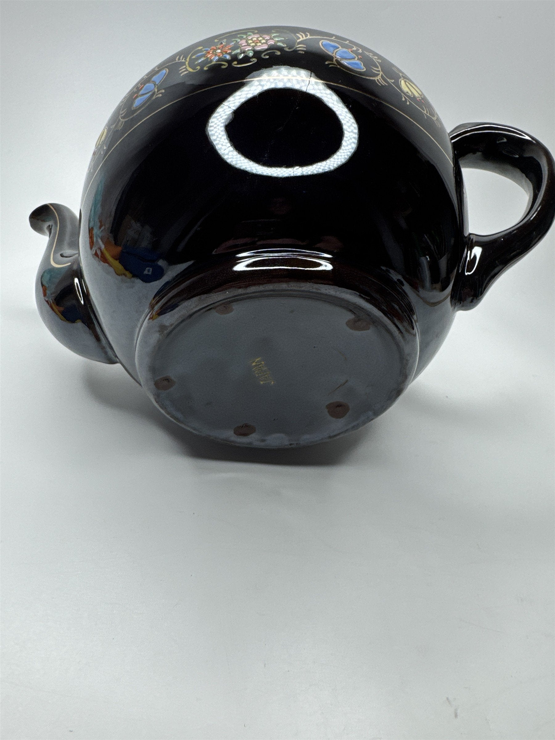Vintage Ceramic Floral Hand Painted Teapot Moriage Large Made in Japan Brown MCM
