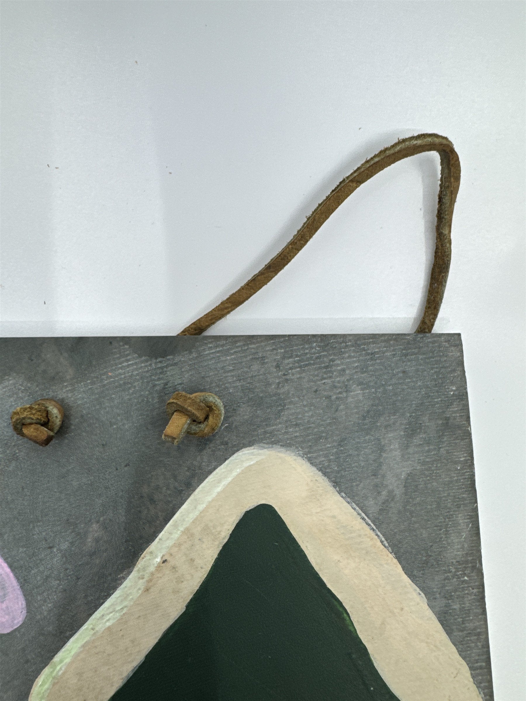 Vintage Hand Painted Hanging Slate Rock with Bird Houses, Vines and A Dragonfly