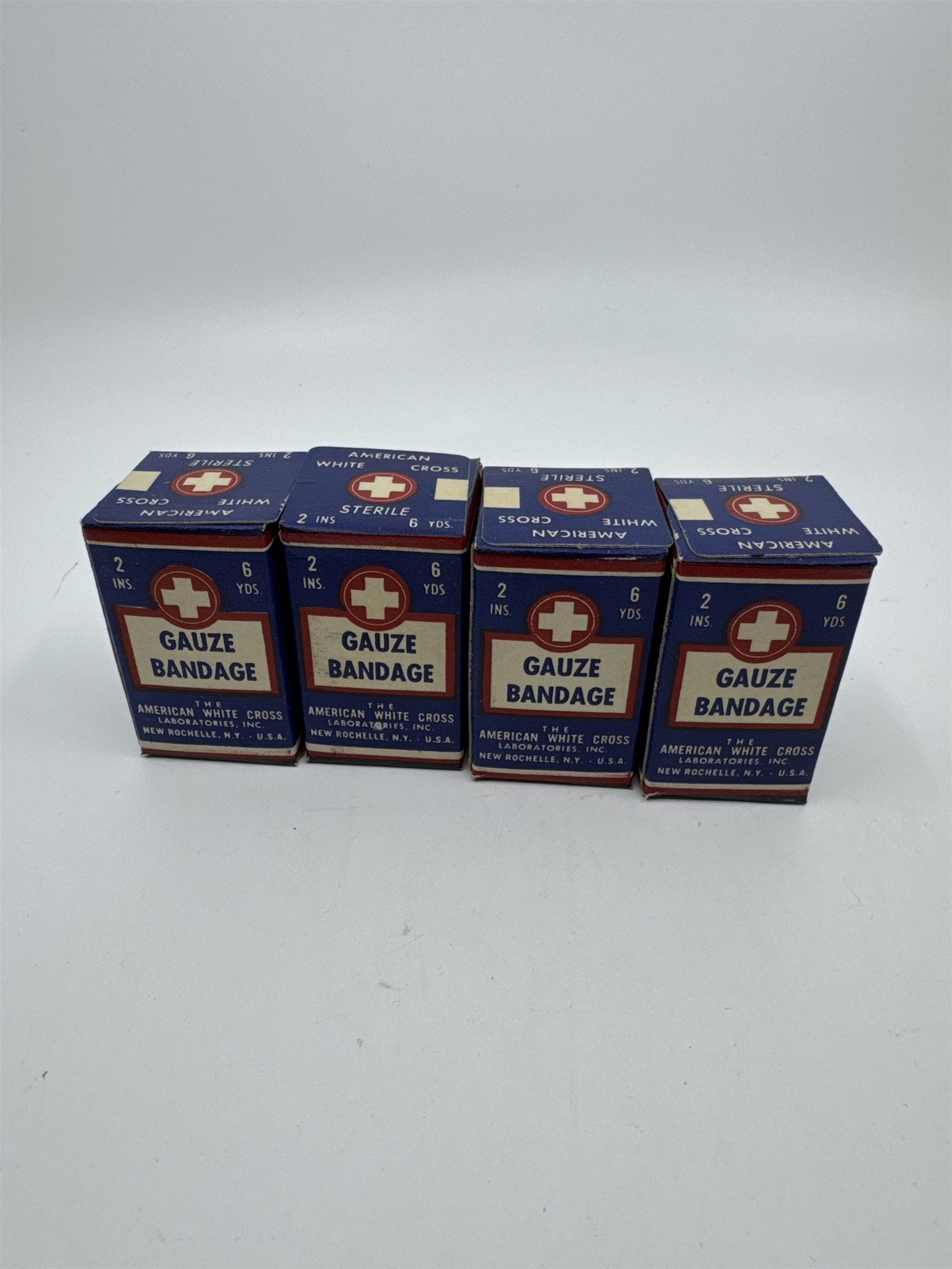 Set of Four Vintage American White Cross Labs Gauze Bandages 2 in 10 yds.