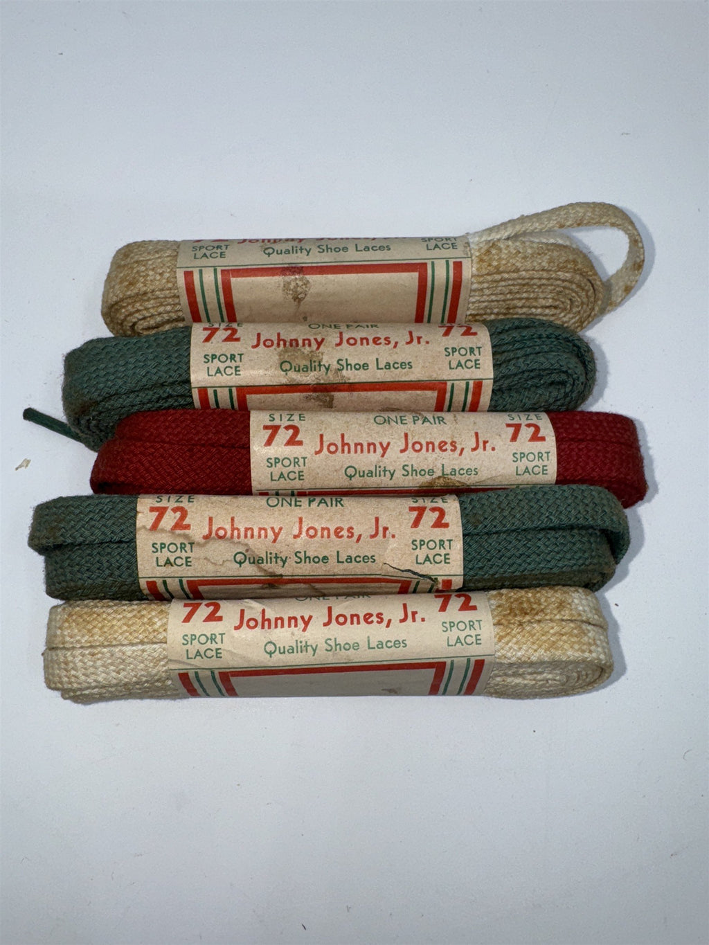 Set of 5 Vintage Johnny Jones Jr. Quality Shoelaces Red, White, Green Size 72