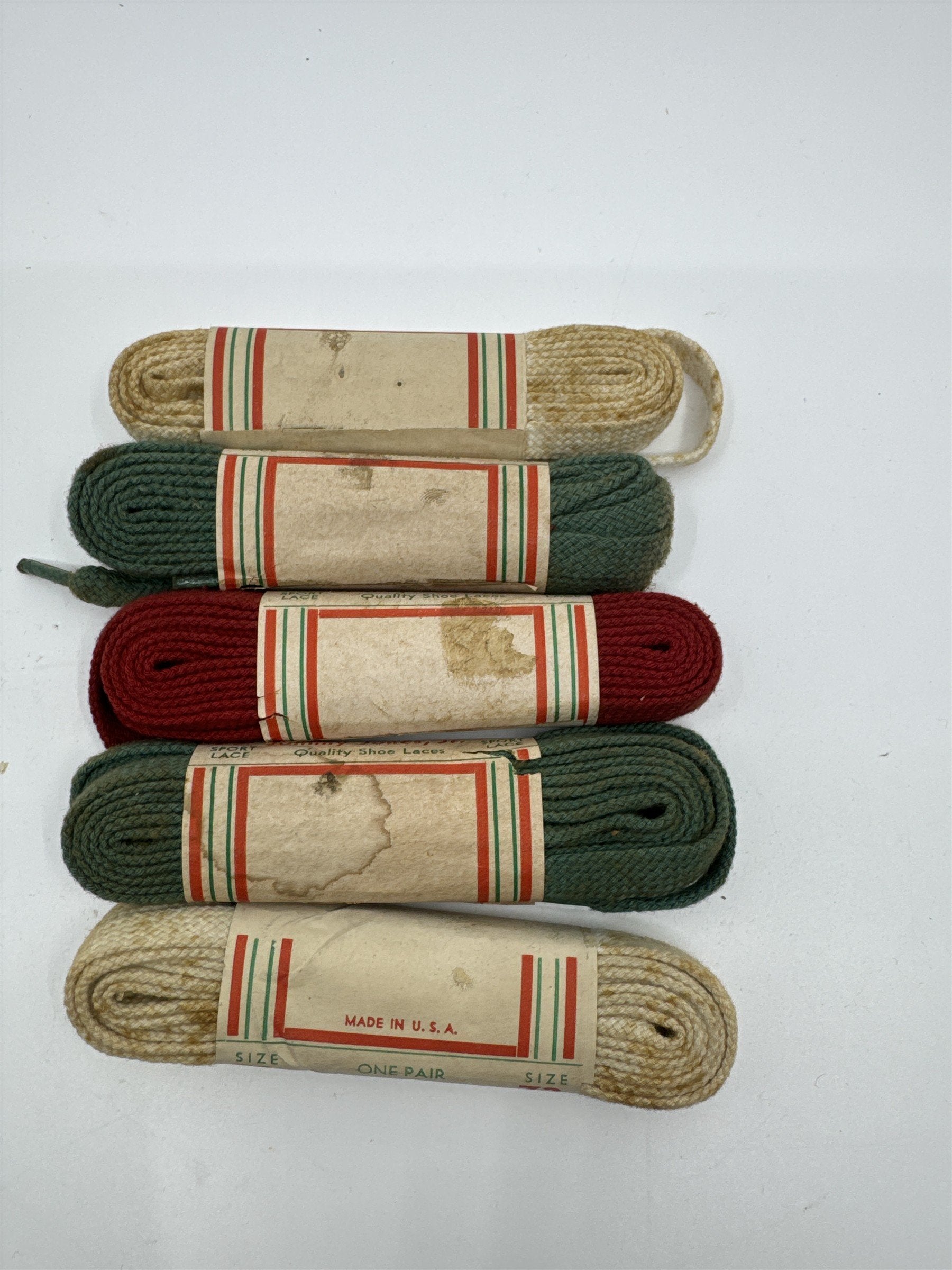 Set of 5 Vintage Johnny Jones Jr. Quality Shoelaces Red, White, Green Size 72