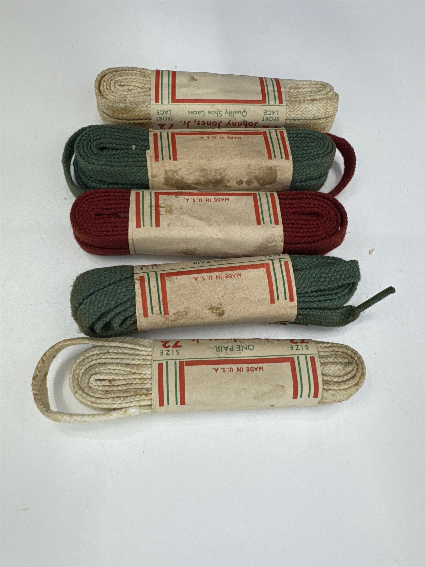 Set of 5 Vintage Johnny Jones Jr. Quality Shoelaces Red, White, Green Size 72
