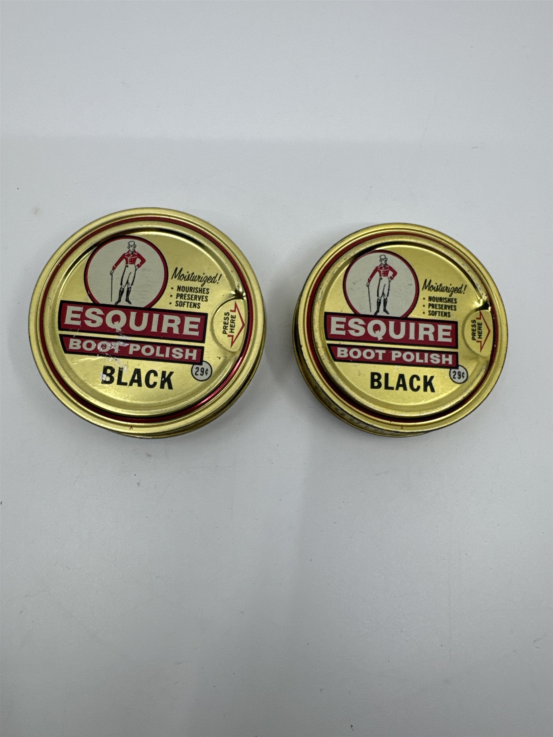 Set of Two Vintage Esquire Black Boot Polish 1 1/8 Oz Gold Tins Advertising