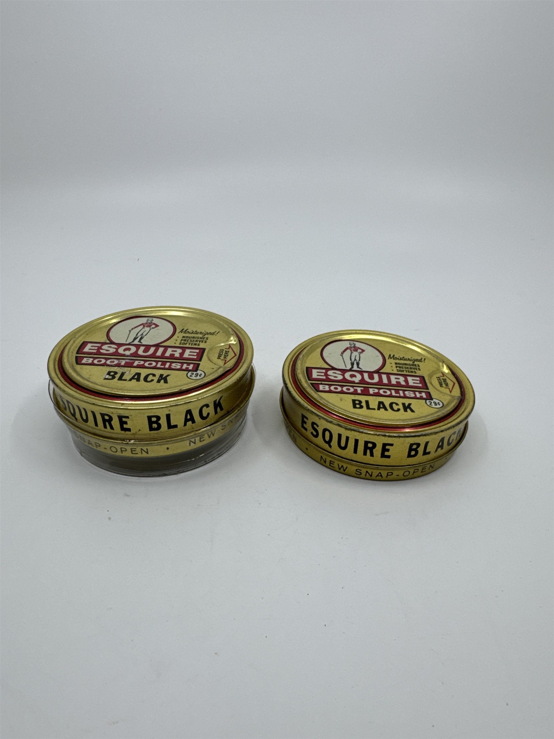 Set of Two Vintage Esquire Black Boot Polish 1 1/8 Oz Gold Tins Advertising