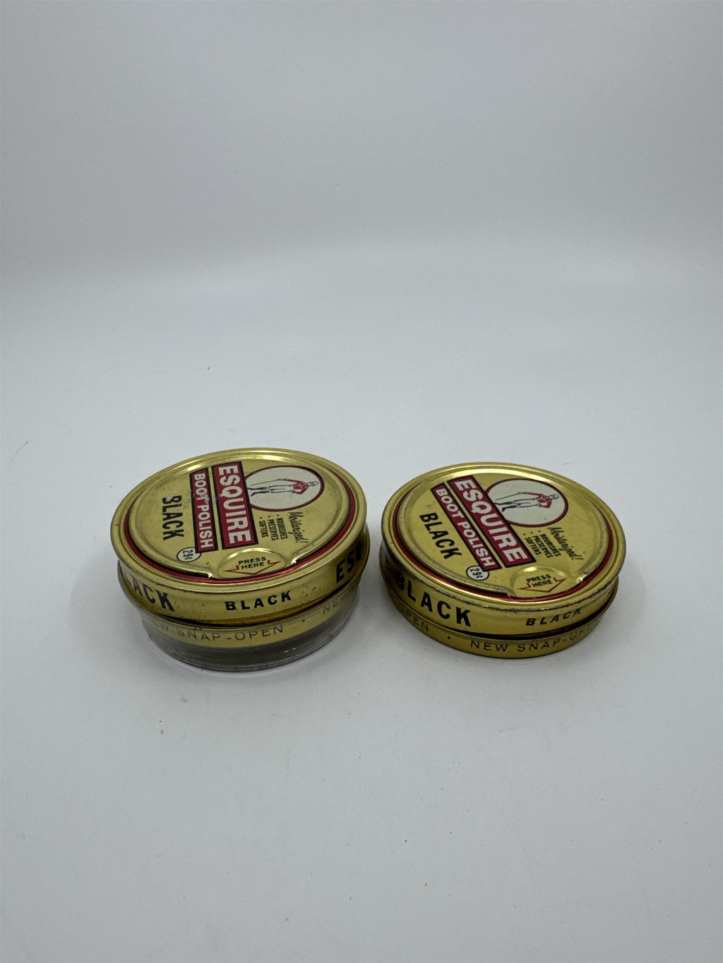 Set of Two Vintage Esquire Black Boot Polish 1 1/8 Oz Gold Tins Advertising