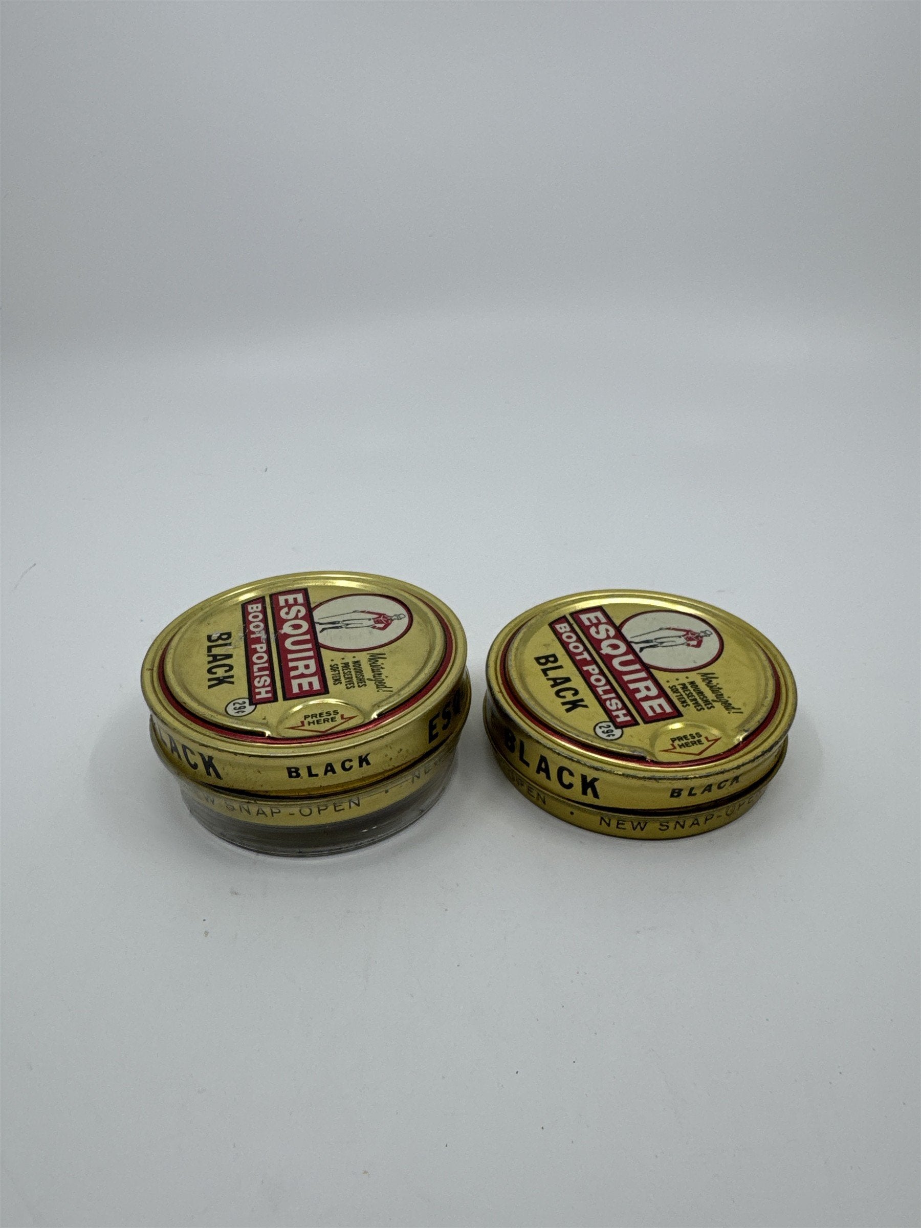 Set of Two Vintage Esquire Black Boot Polish 1 1/8 Oz Gold Tins Advertising