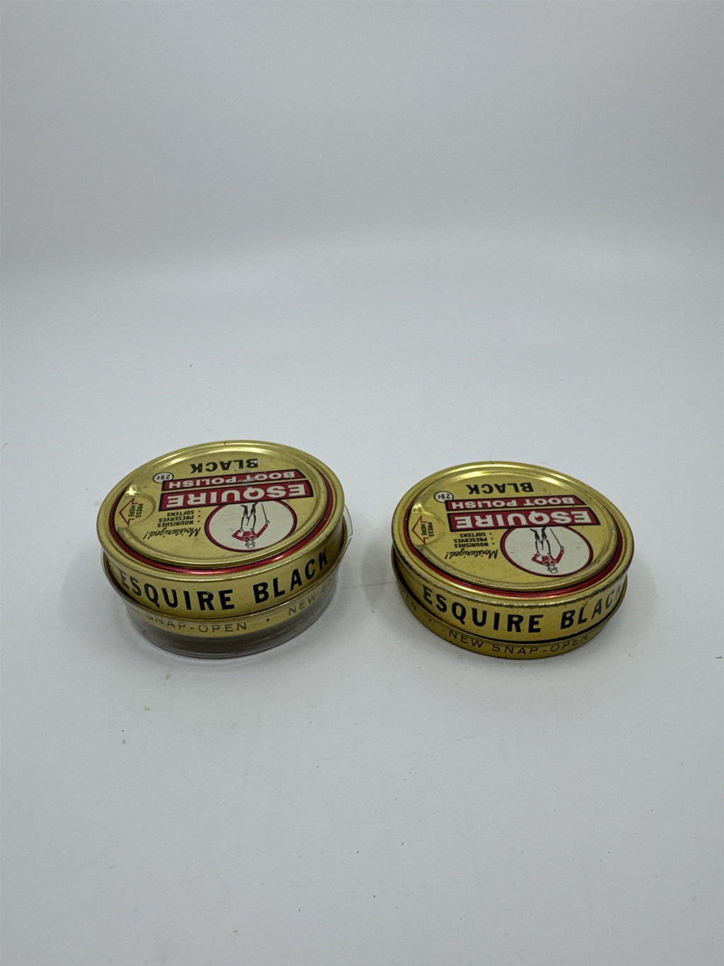 Set of Two Vintage Esquire Black Boot Polish 1 1/8 Oz Gold Tins Advertising