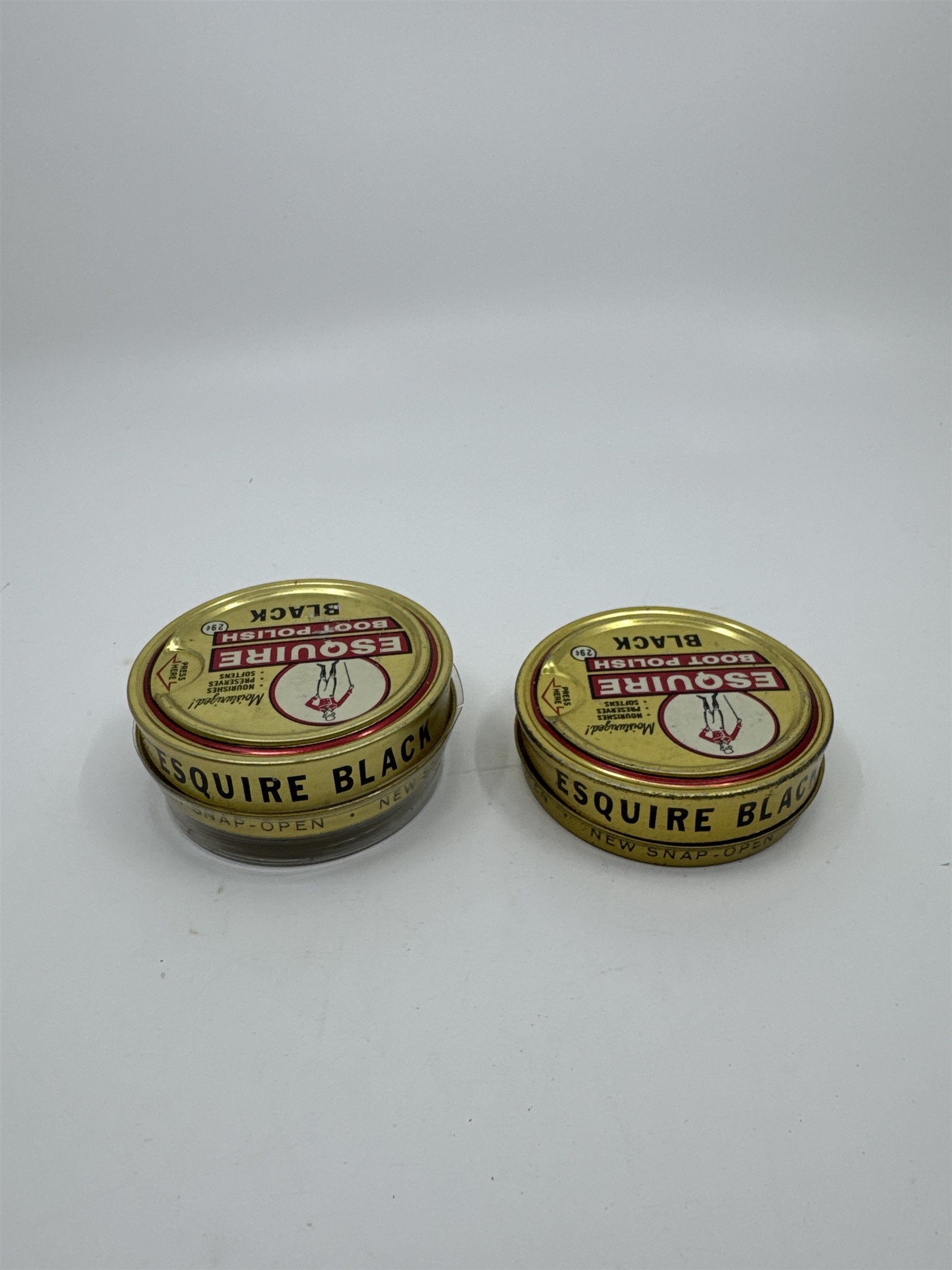 Set of Two Vintage Esquire Black Boot Polish 1 1/8 Oz Gold Tins Advertising