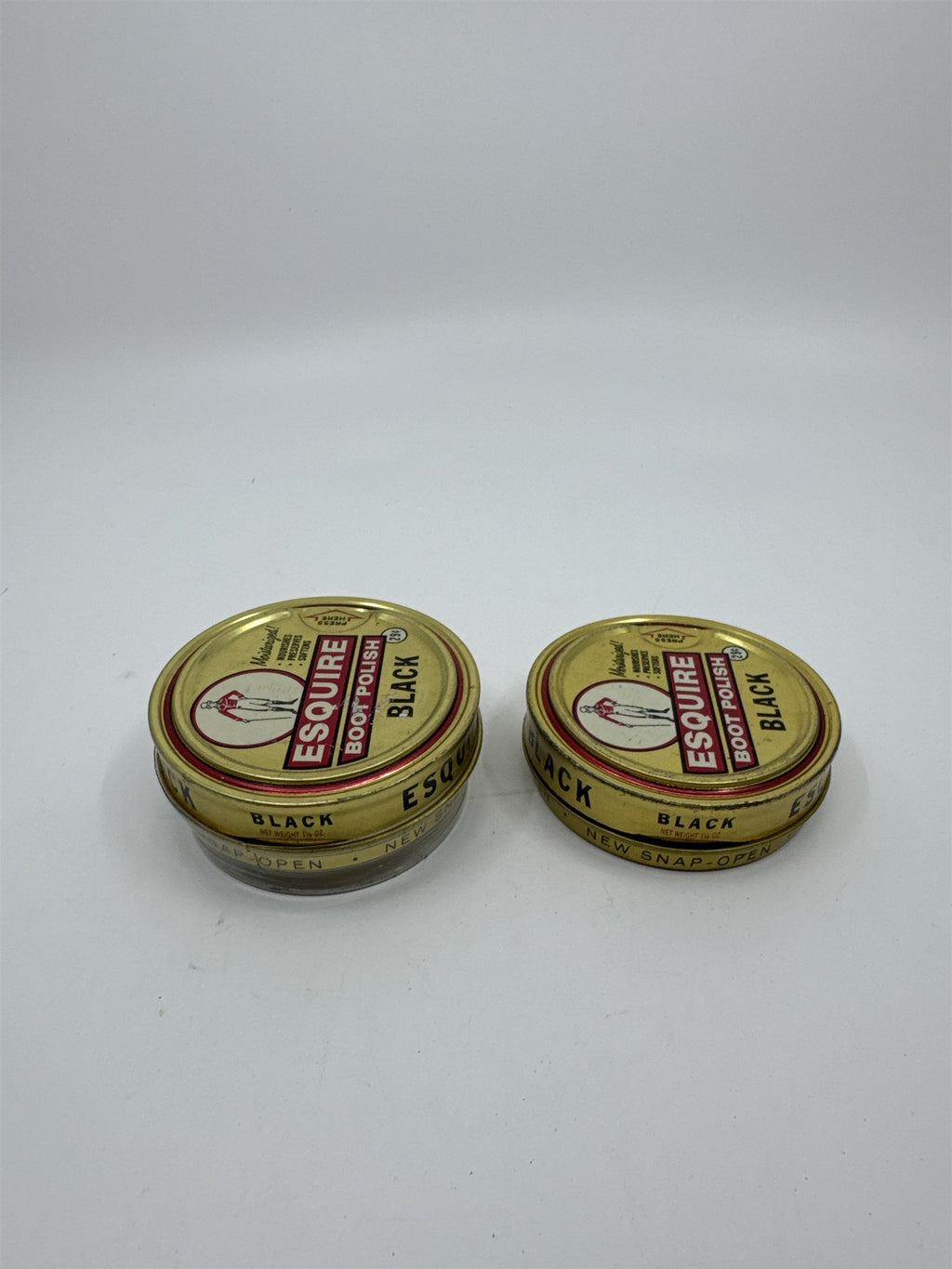 Set of Two Vintage Esquire Black Boot Polish 1 1/8 Oz Gold Tins Advertising