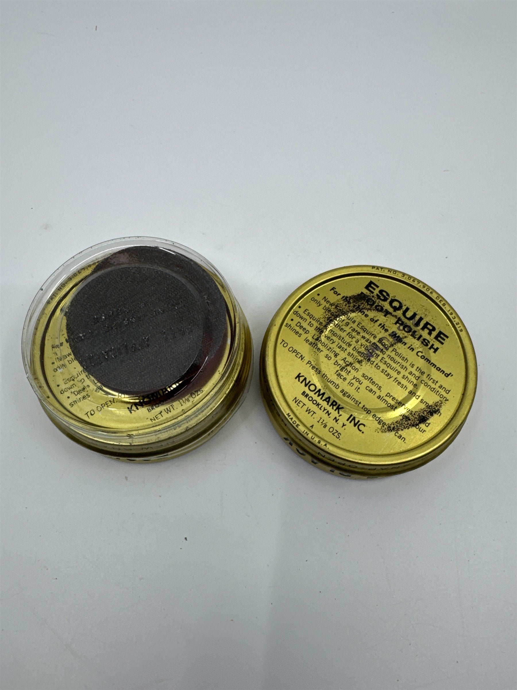 Set of Two Vintage Esquire Black Boot Polish 1 1/8 Oz Gold Tins Advertising