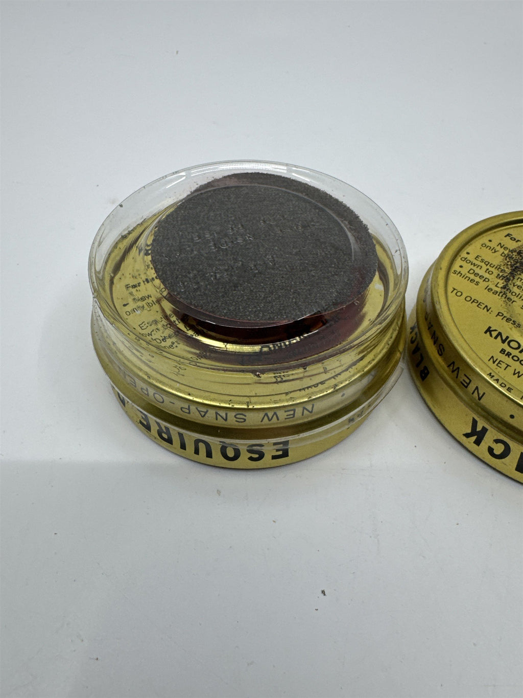 Set of Two Vintage Esquire Black Boot Polish 1 1/8 Oz Gold Tins Advertising