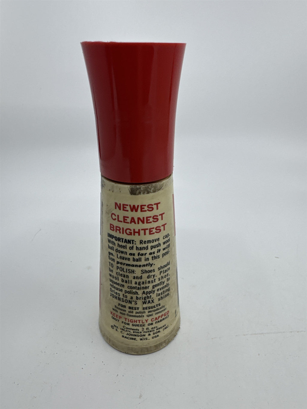 Vintage Johnson's 2 Oz Self Shining Black Polish Plastic Bottle W/ Some Contents