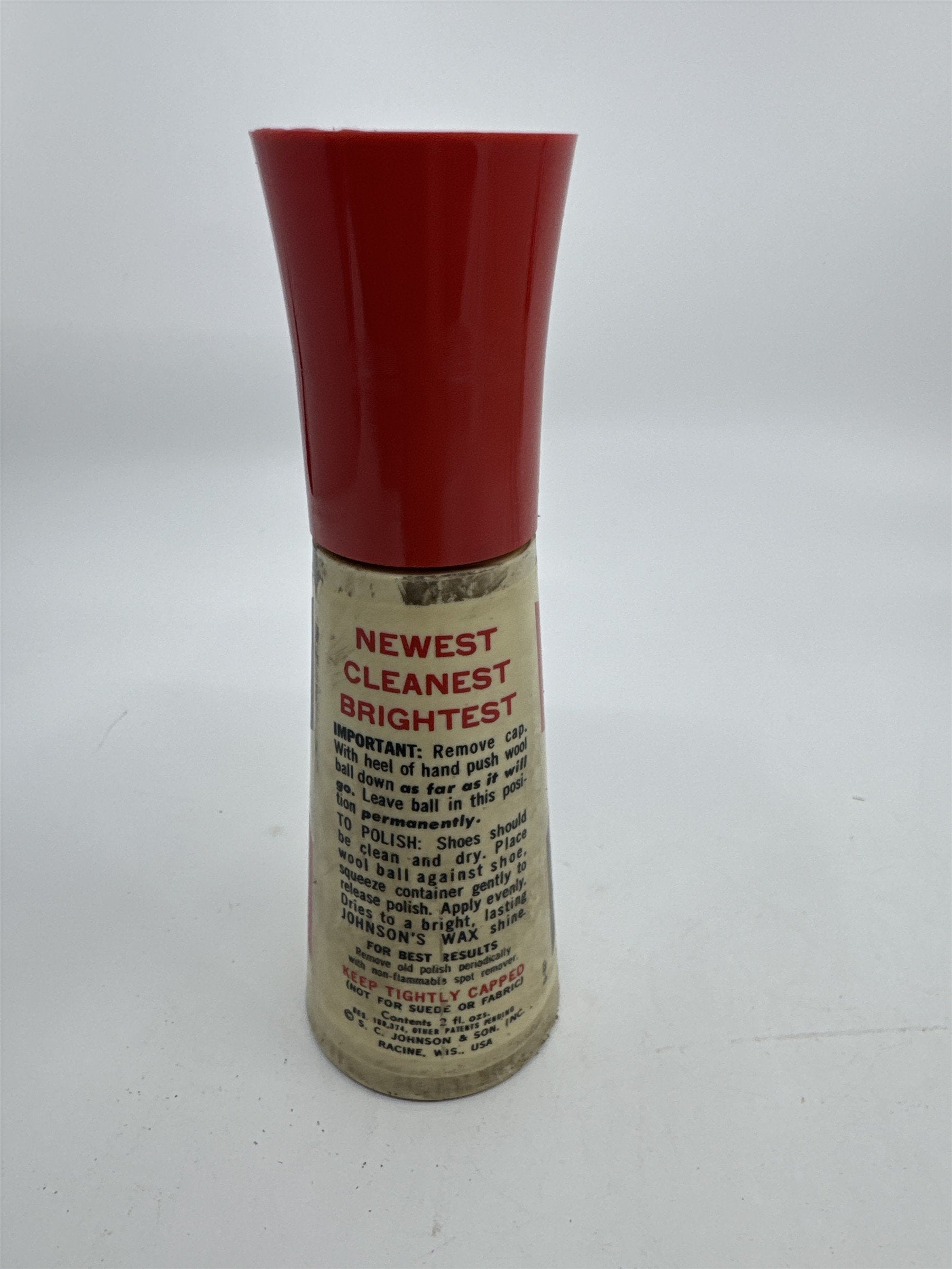 Vintage Johnson's 2 Oz Self Shining Black Polish Plastic Bottle W/ Some Contents