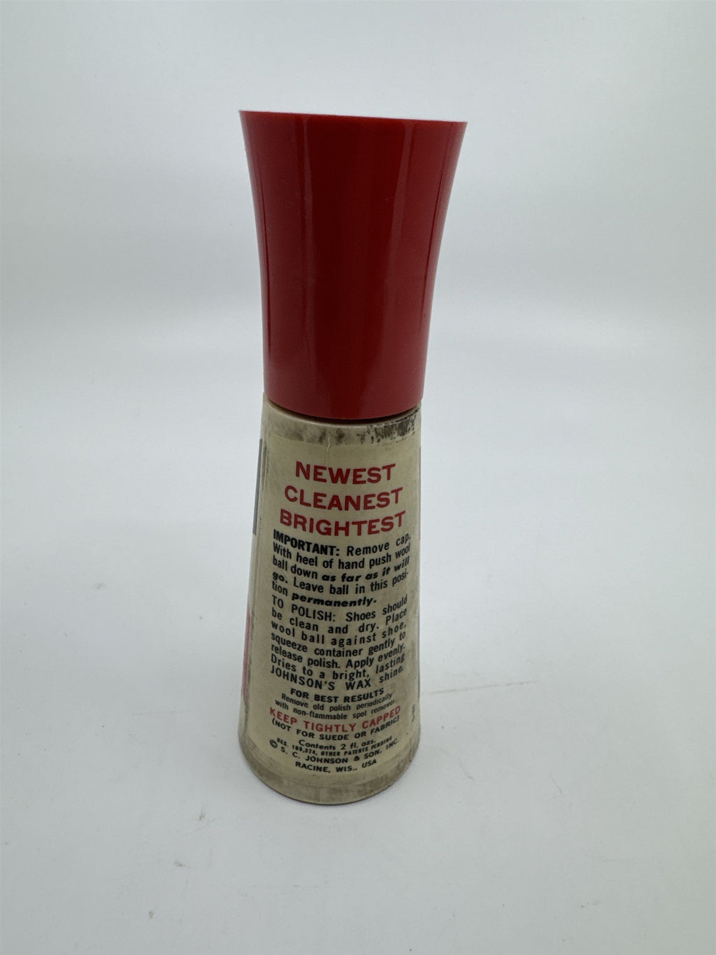 Vintage Johnson's 2 Oz Self Shining Black Polish Plastic Bottle W/ Some Contents