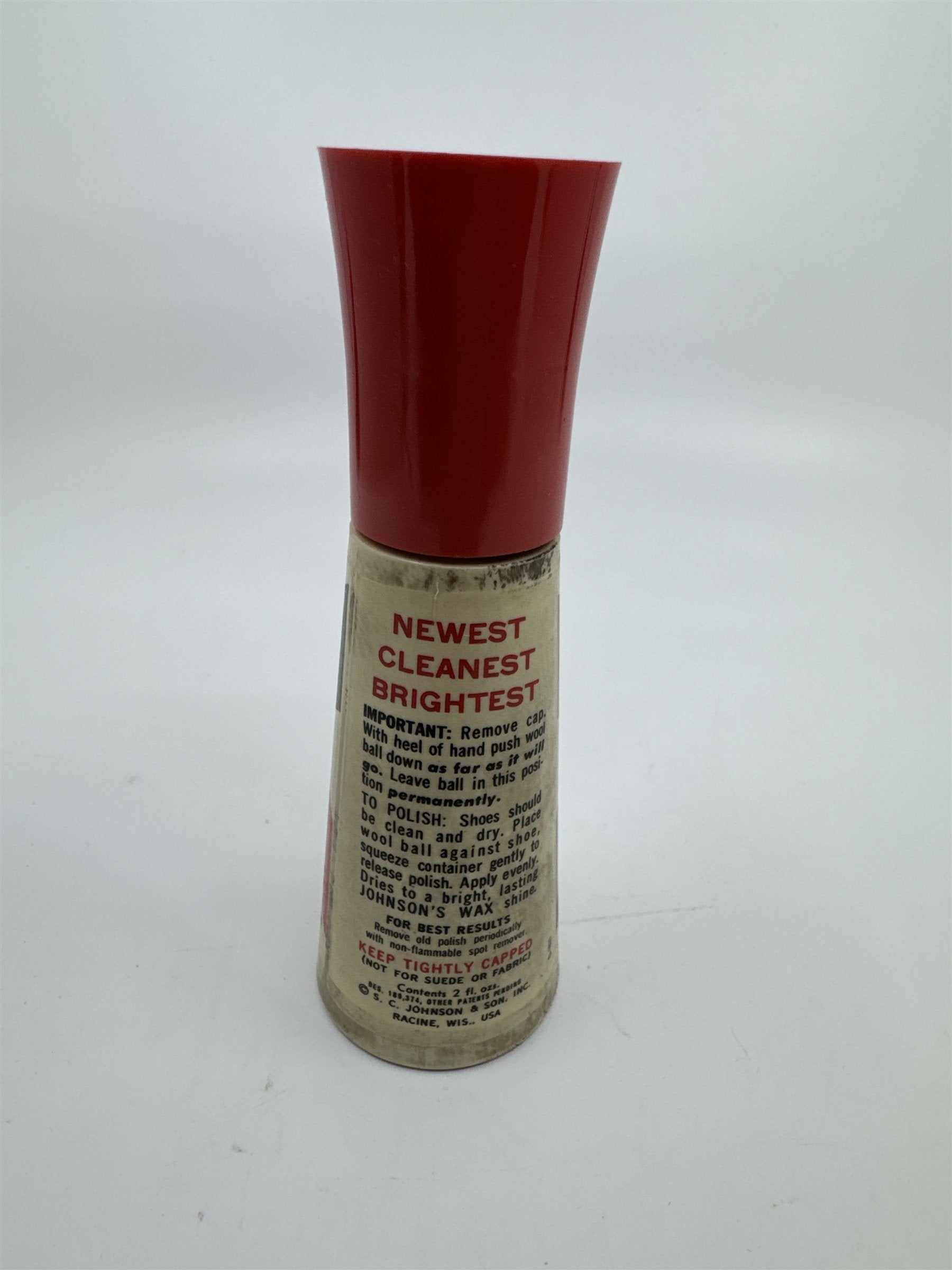 Vintage Johnson's 2 Oz Self Shining Black Polish Plastic Bottle W/ Some Contents
