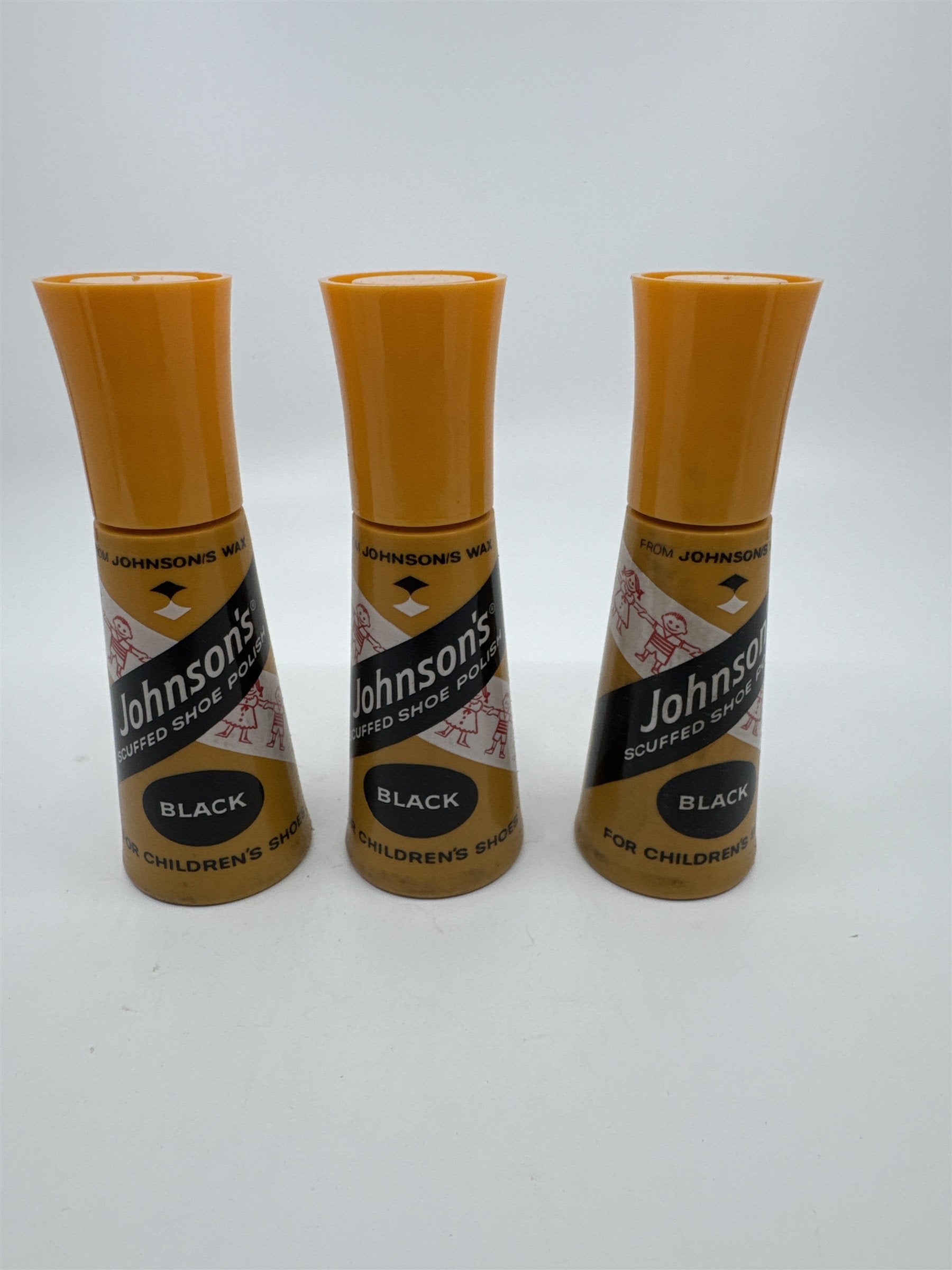 Set of Three Vintage Johnson's Black Shoe Polish For Children's Shoes 2 Oz.