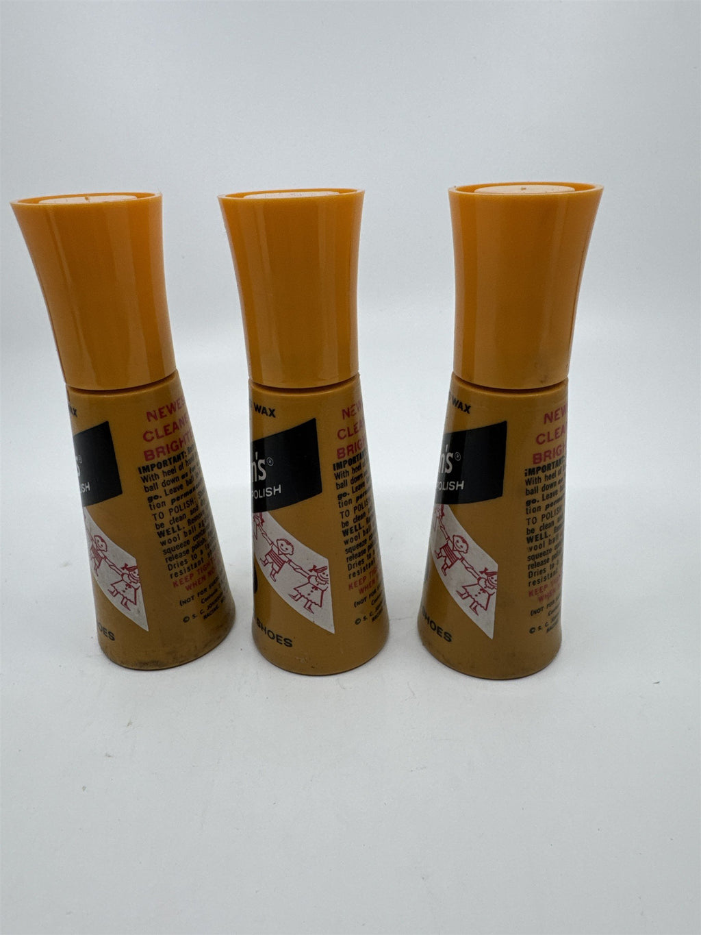 Set of Three Vintage Johnson's Black Shoe Polish For Children's Shoes 2 Oz.