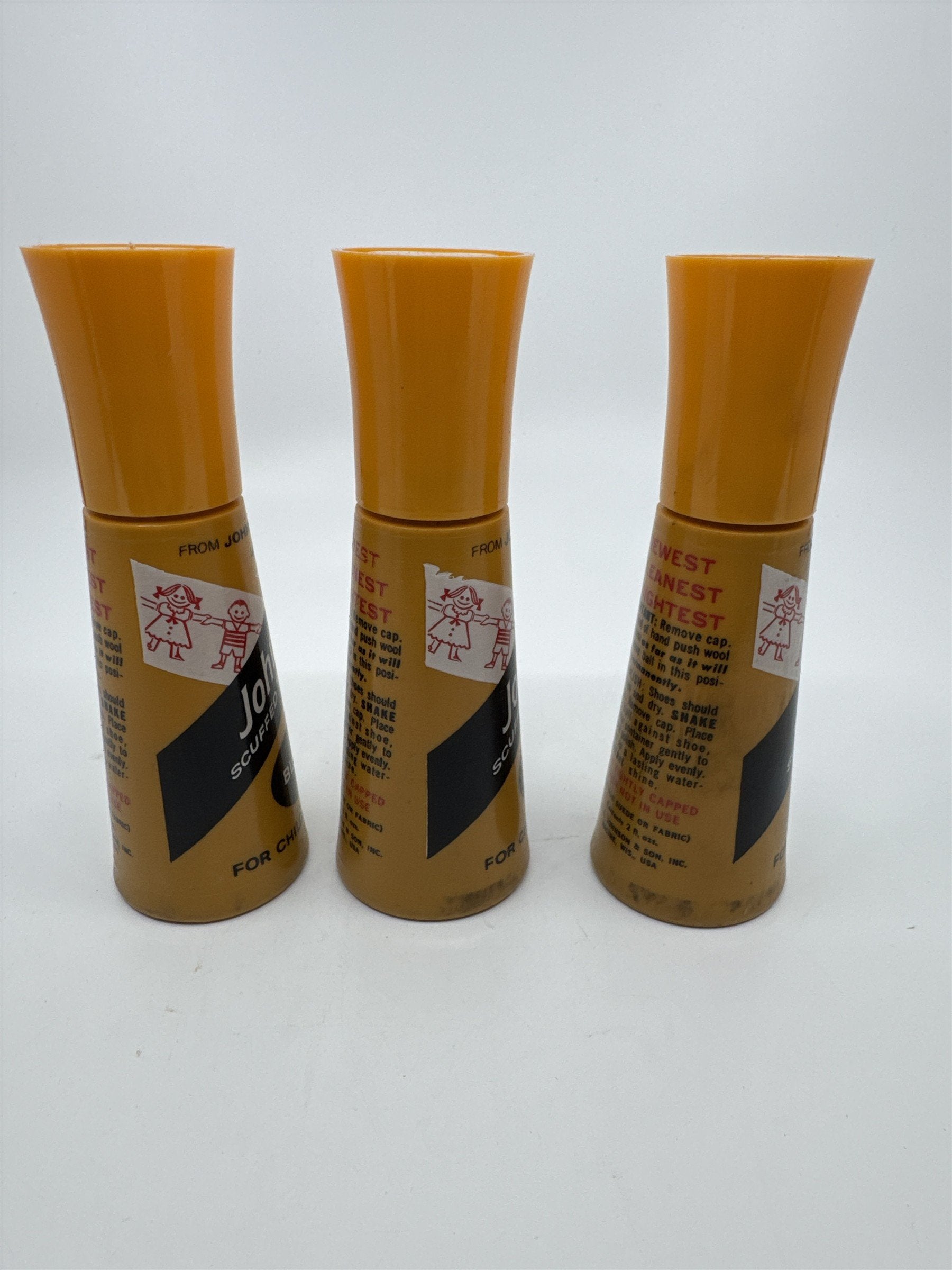 Set of Three Vintage Johnson's Black Shoe Polish For Children's Shoes 2 Oz.