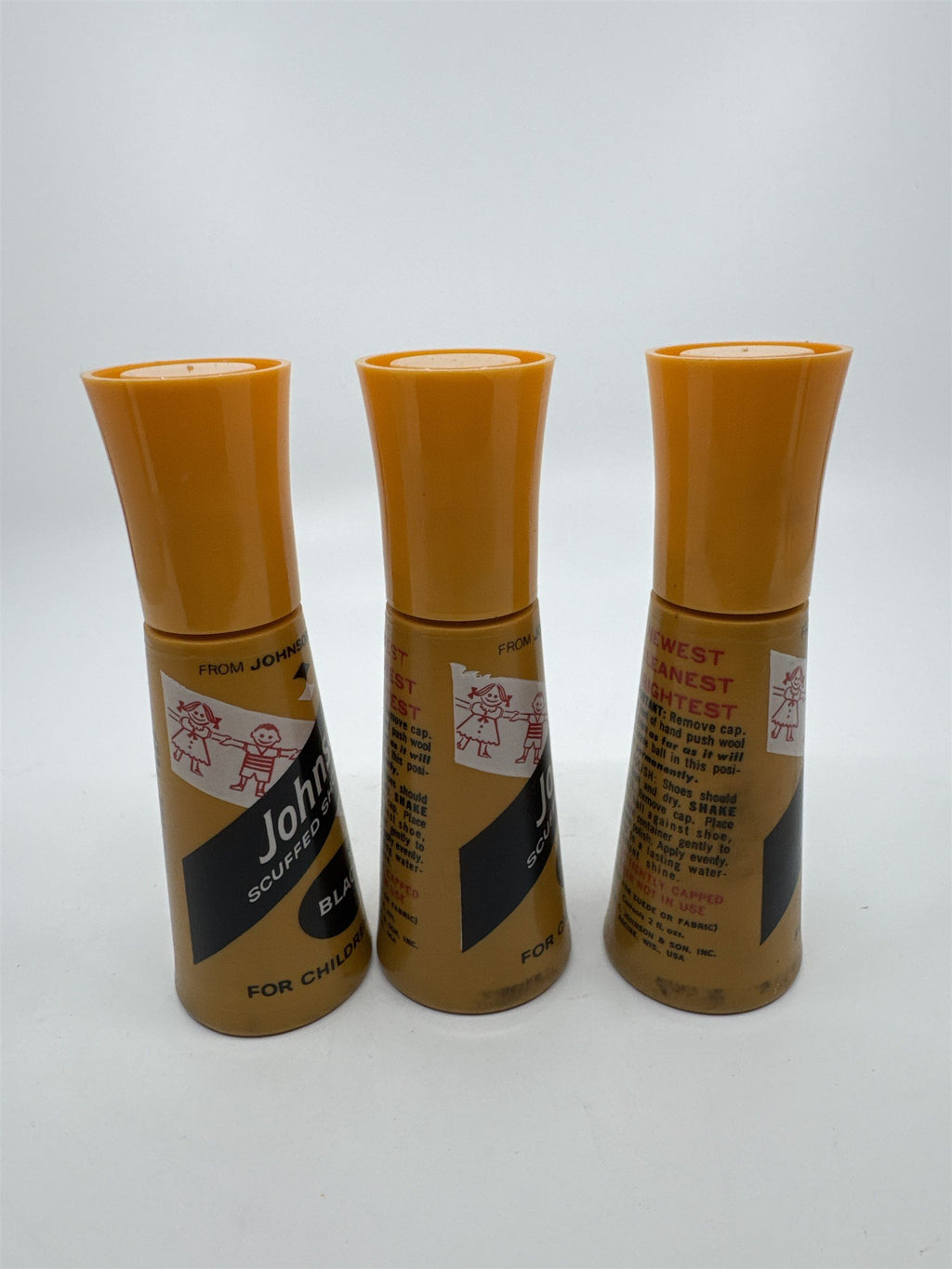 Set of Three Vintage Johnson's Black Shoe Polish For Children's Shoes 2 Oz.