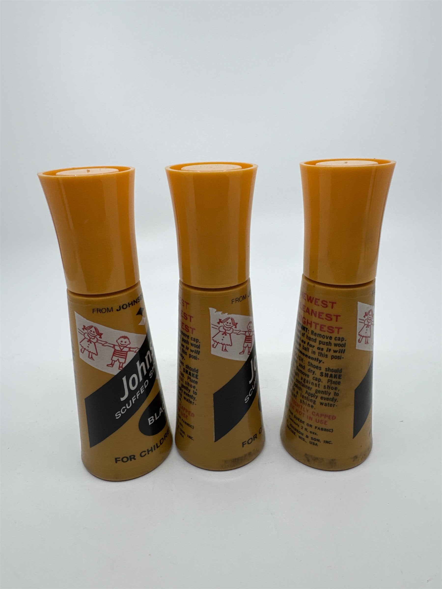 Set of Three Vintage Johnson's Black Shoe Polish For Children's Shoes 2 Oz.