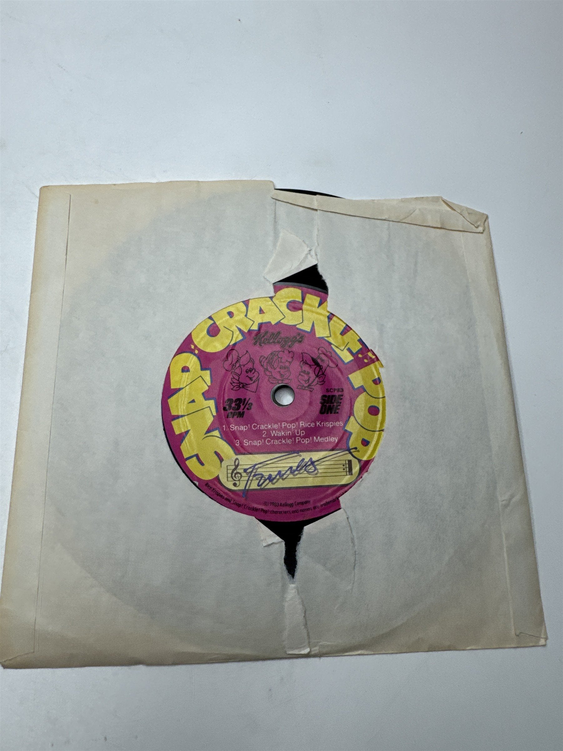 Vintage Snap Crackle Pop Vinyl Record Songs Promotional Giveaway Disk