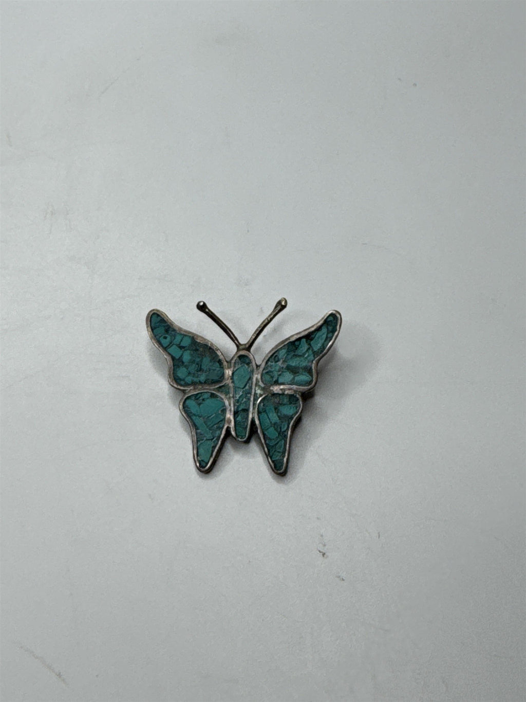 Vtg 925 Sterling Silver Turquoise Inlay Butterfly Native American Brooch Pin