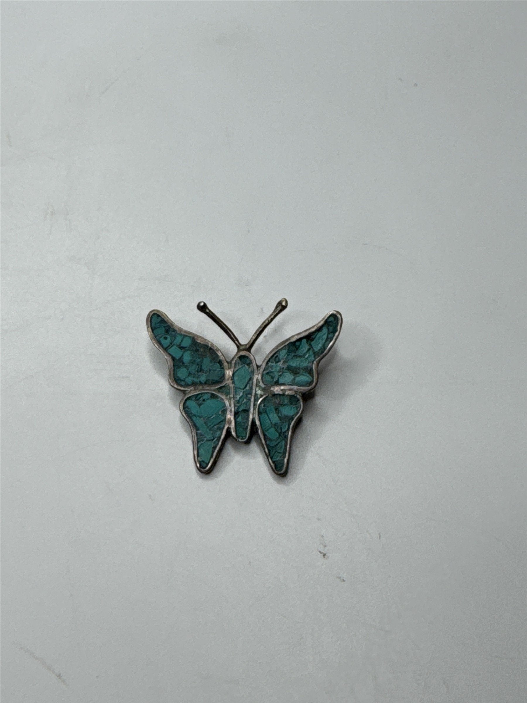 Vtg 925 Sterling Silver Turquoise Inlay Butterfly Native American Brooch Pin