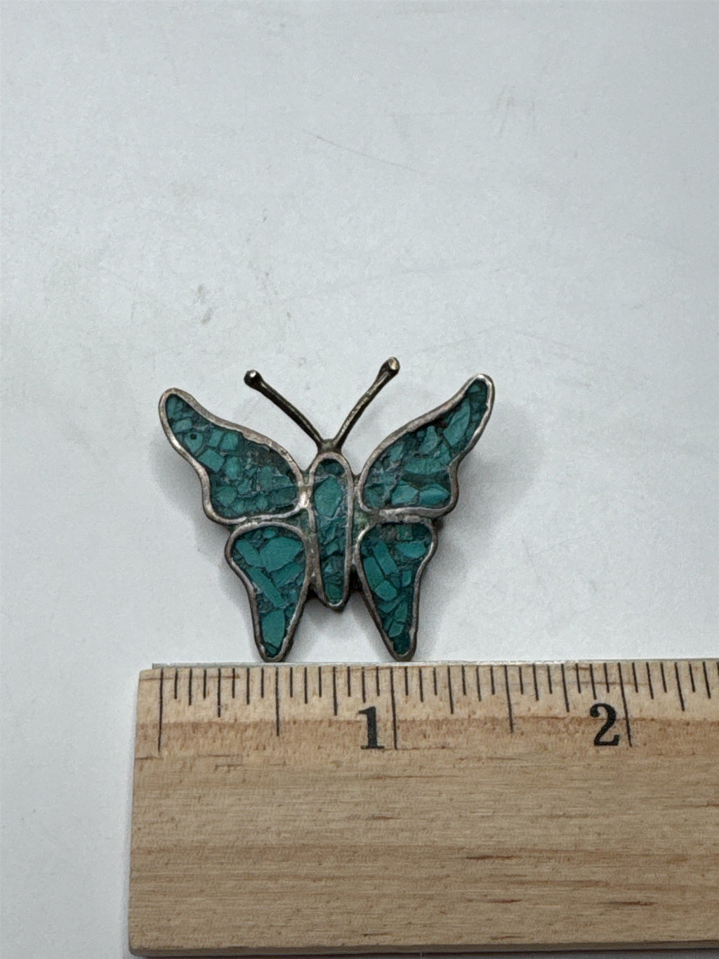 Vtg 925 Sterling Silver Turquoise Inlay Butterfly Native American Brooch Pin