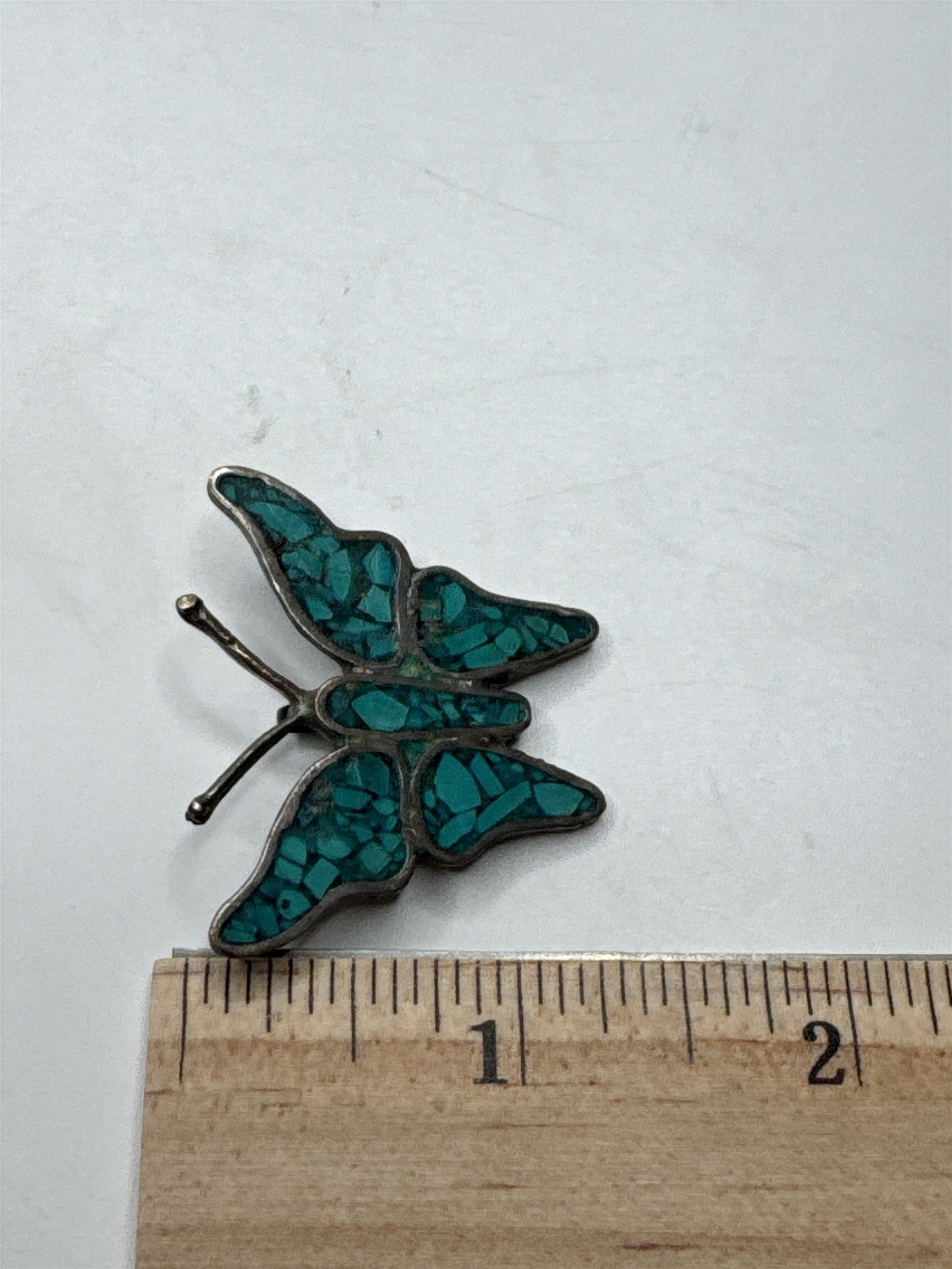 Vtg 925 Sterling Silver Turquoise Inlay Butterfly Native American Brooch Pin