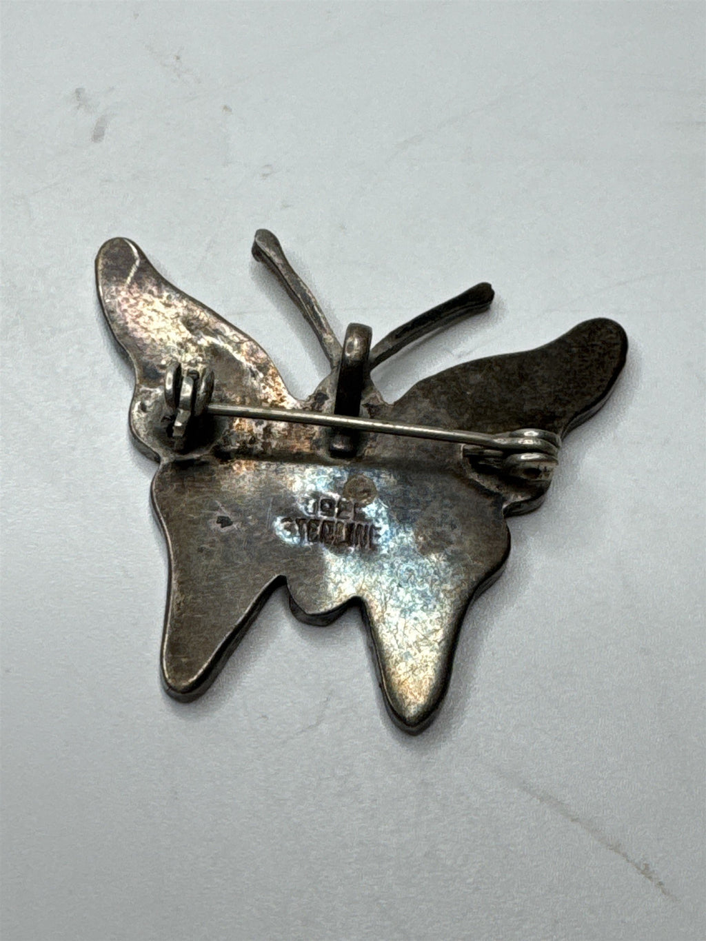 Vtg 925 Sterling Silver Turquoise Inlay Butterfly Native American Brooch Pin