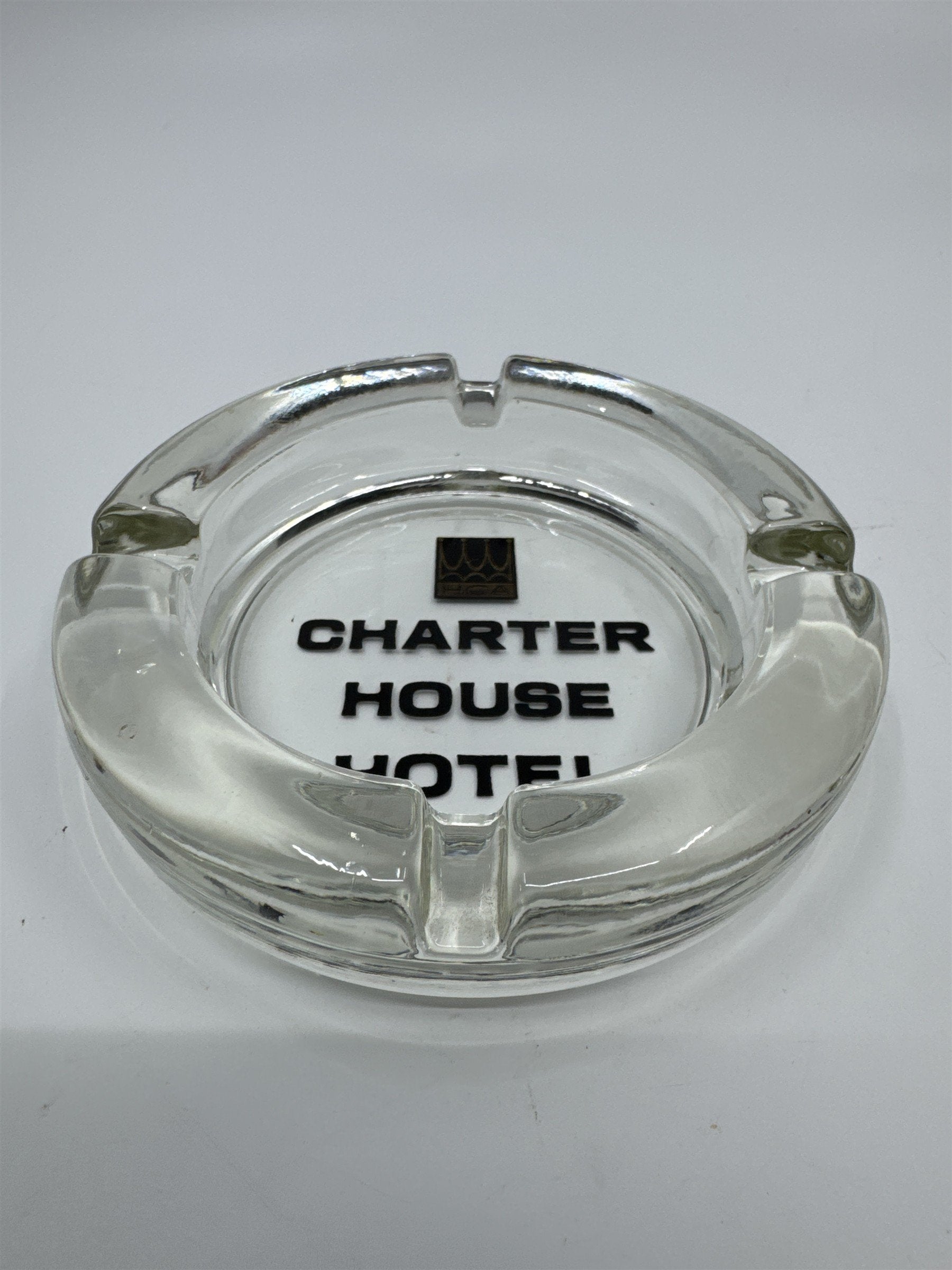 Vintage Glass Charter House Hotel Cigarette Ashtray Collectible Smoking Item