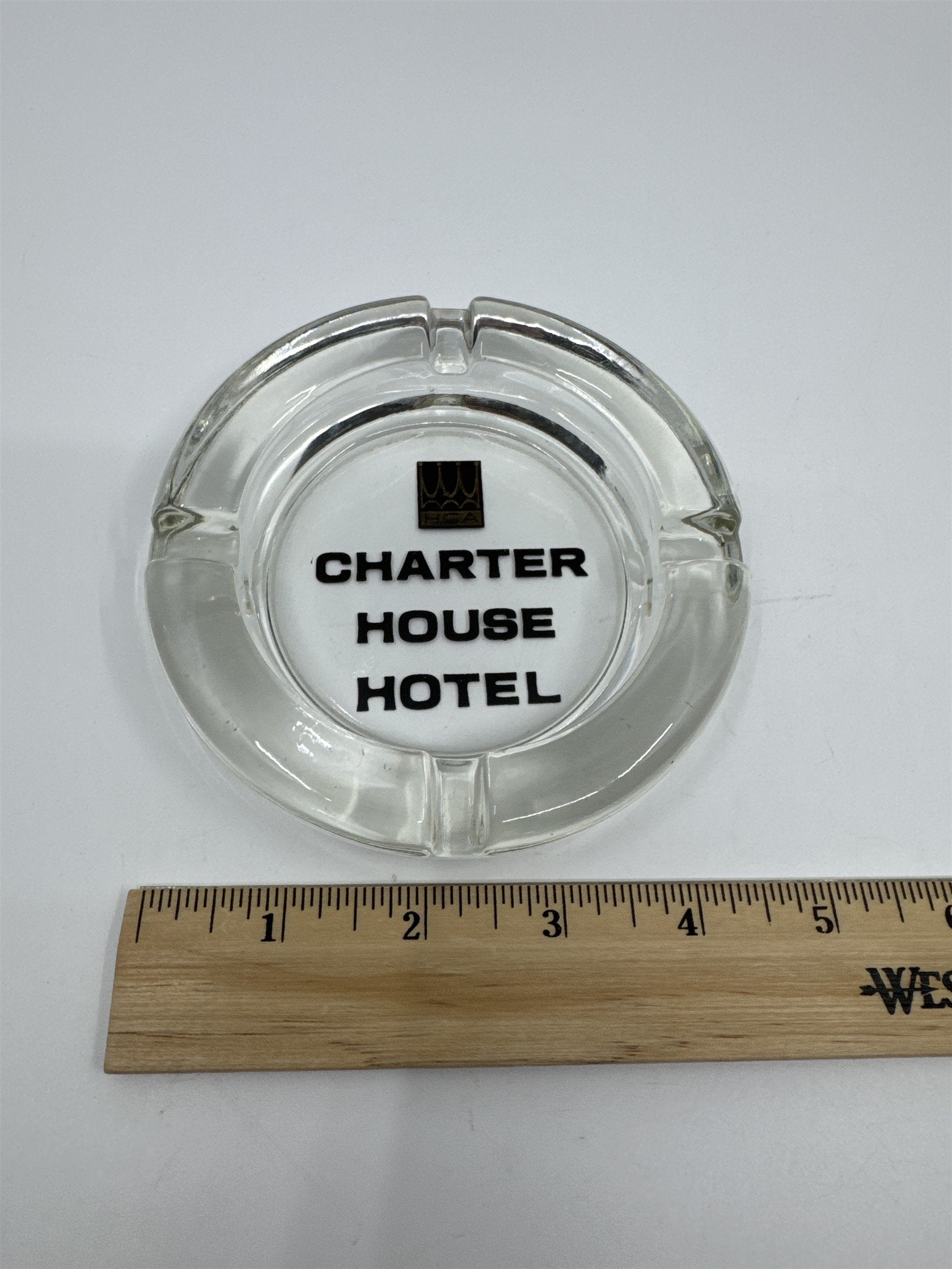 Vintage Glass Charter House Hotel Cigarette Ashtray Collectible Smoking Item