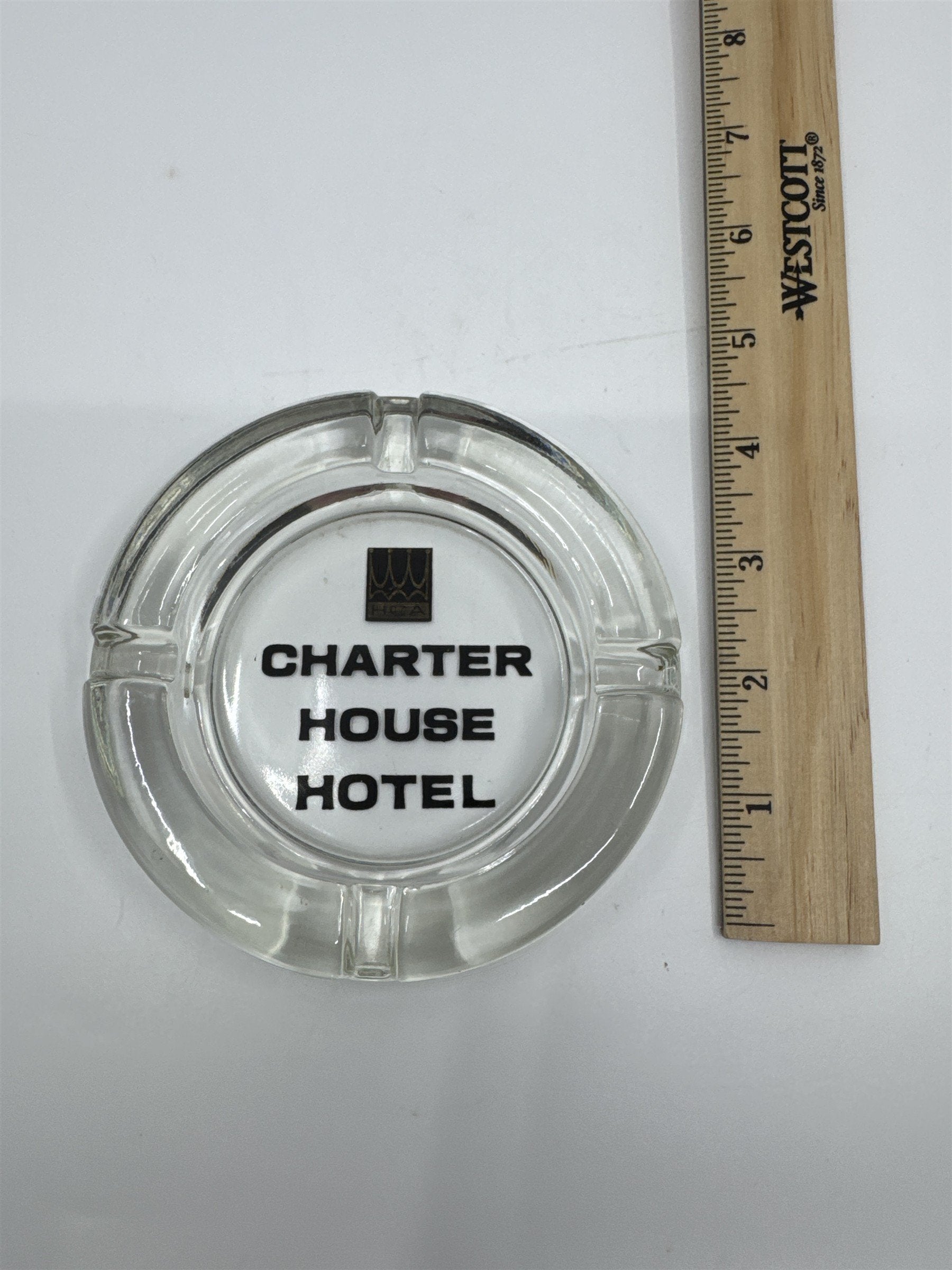 Vintage Glass Charter House Hotel Cigarette Ashtray Collectible Smoking Item