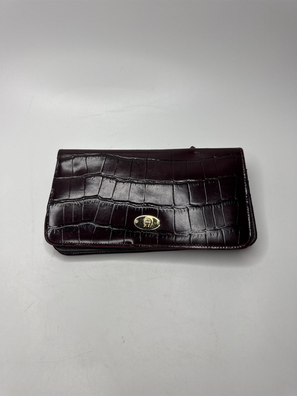 Vintage Maroon Red Eel Skin Etienne Aigner Wallet Exotic Style Gold Embellish