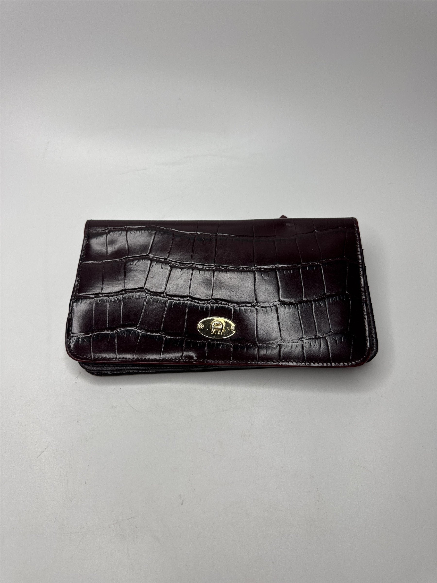 Vintage Maroon Red Eel Skin Etienne Aigner Wallet Exotic Style Gold Embellish
