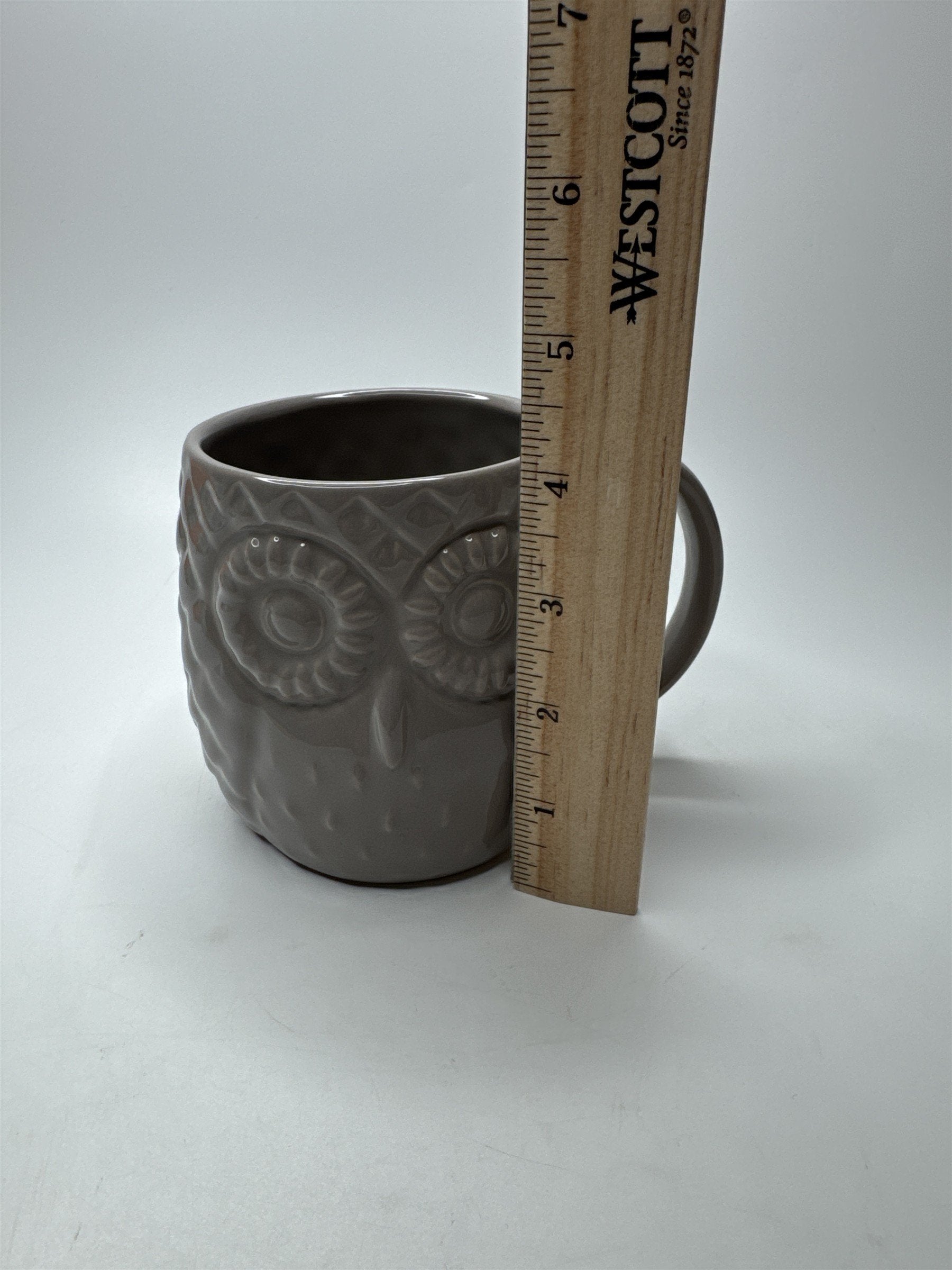 Real Living 3D Owl Mug Greige Grey Beige Color Textured Owl Face Mug Beak