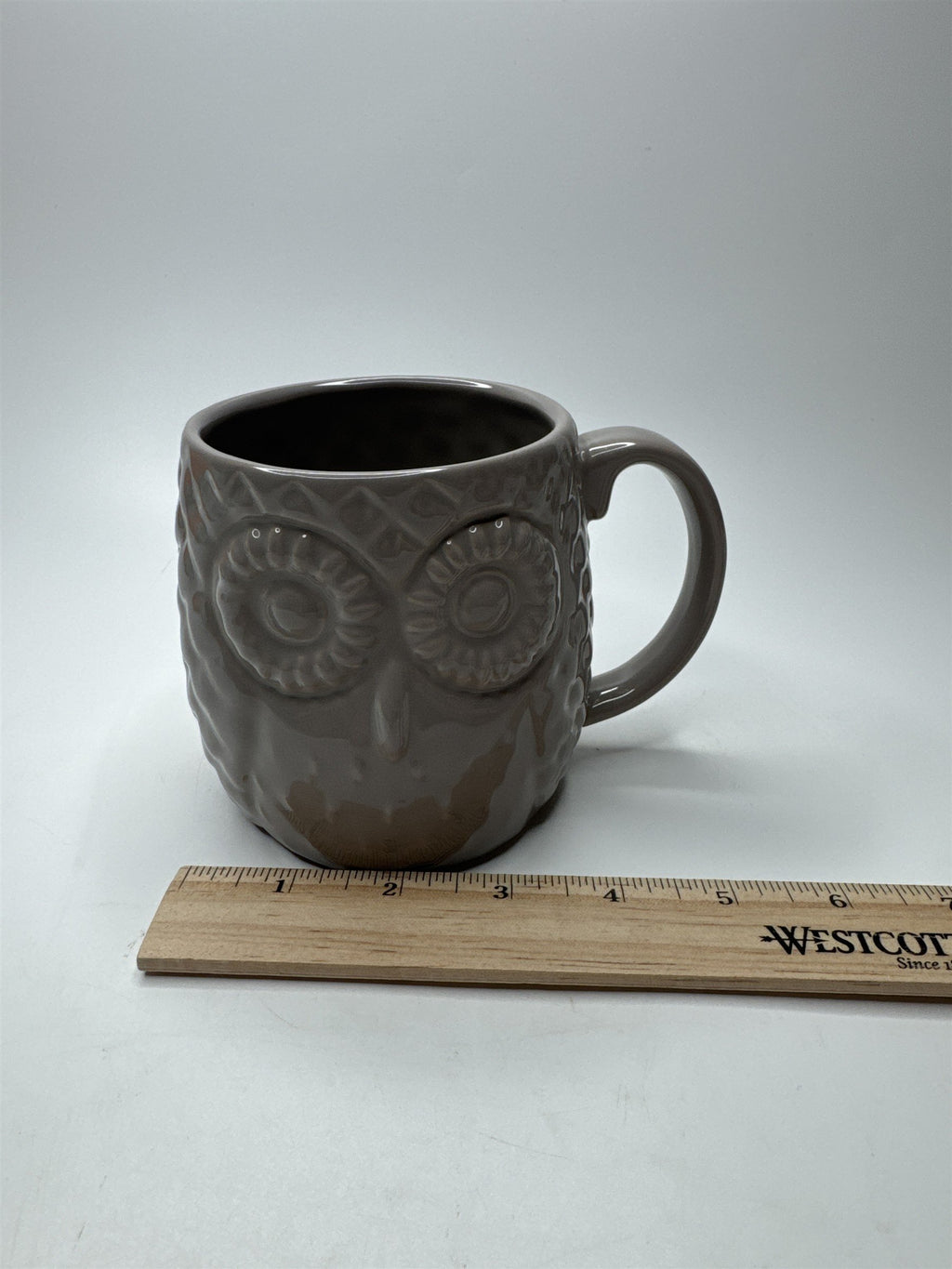 Real Living 3D Owl Mug Greige Grey Beige Color Textured Owl Face Mug Beak