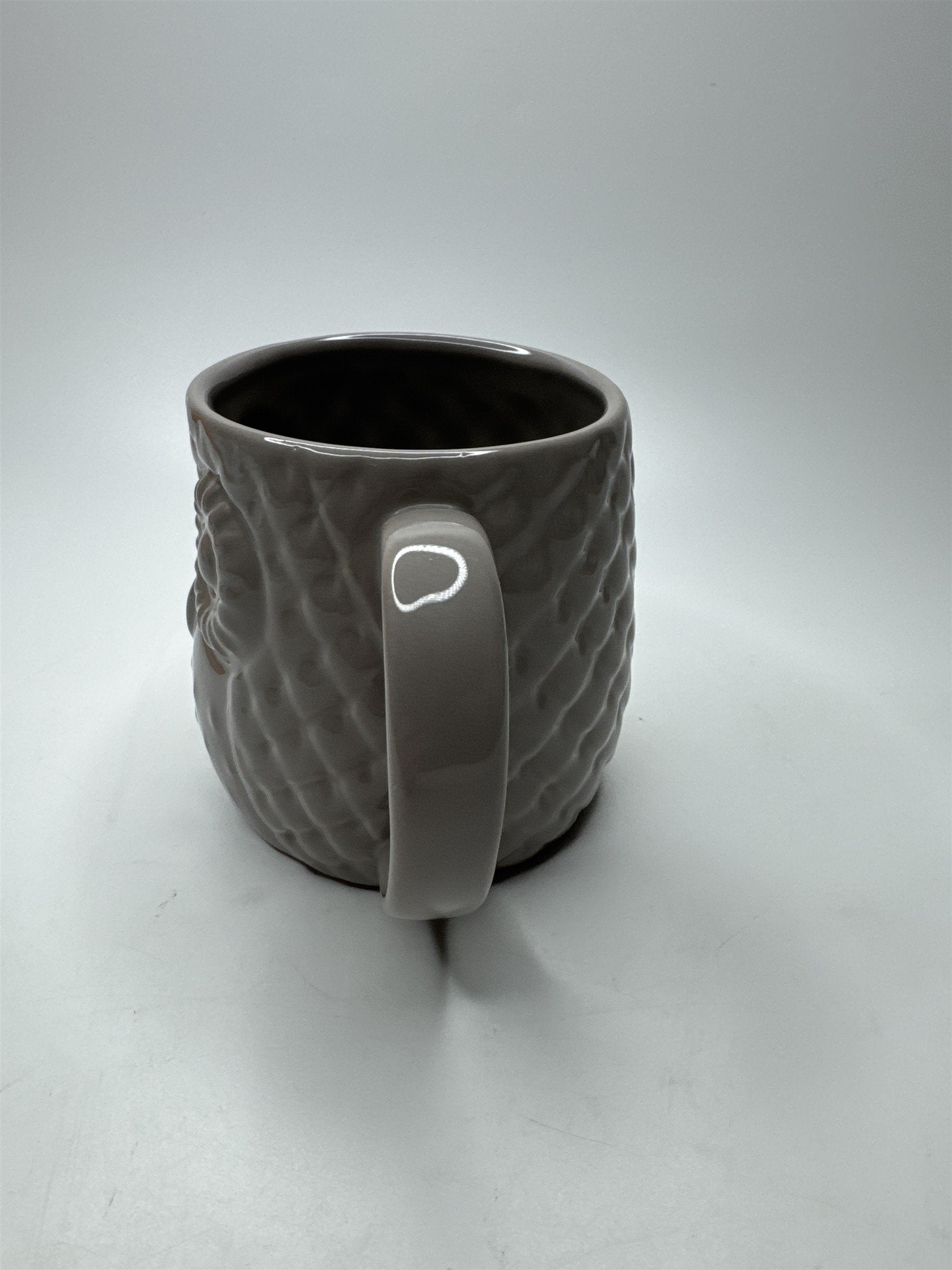 Real Living 3D Owl Mug Greige Grey Beige Color Textured Owl Face Mug Beak