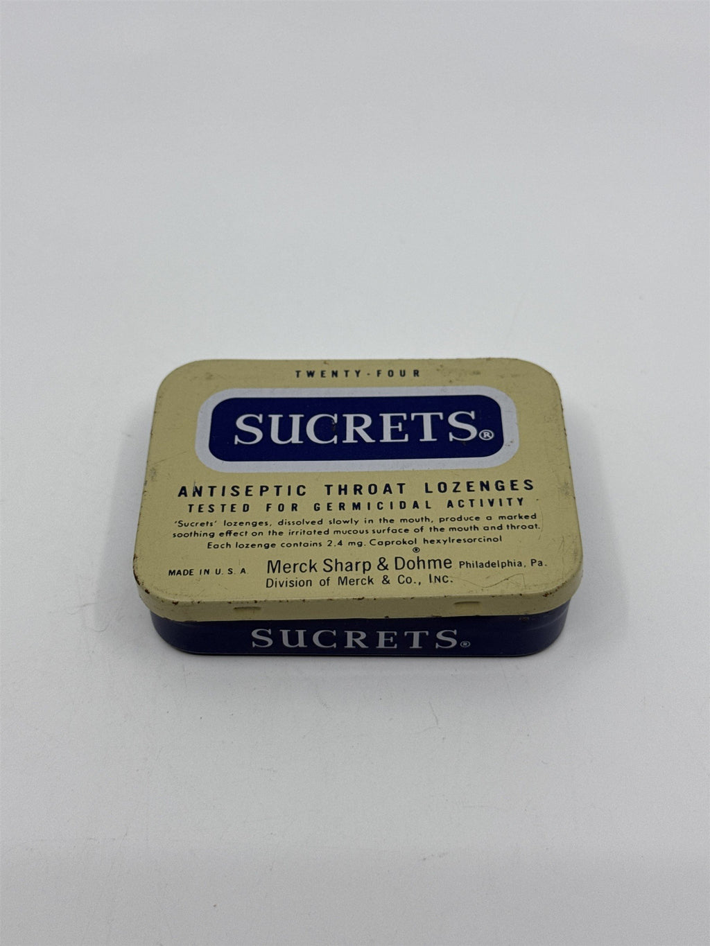Vintage Sucrets Sharp & Dohme Antiseptic Throat Lozenges Tin Container Philly PA