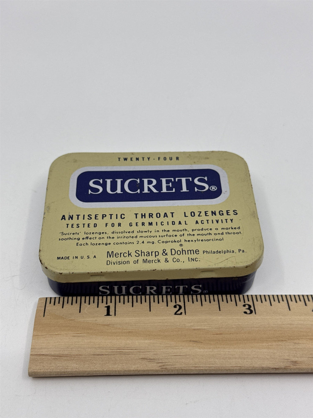 Vintage Sucrets Sharp & Dohme Antiseptic Throat Lozenges Tin Container Philly PA