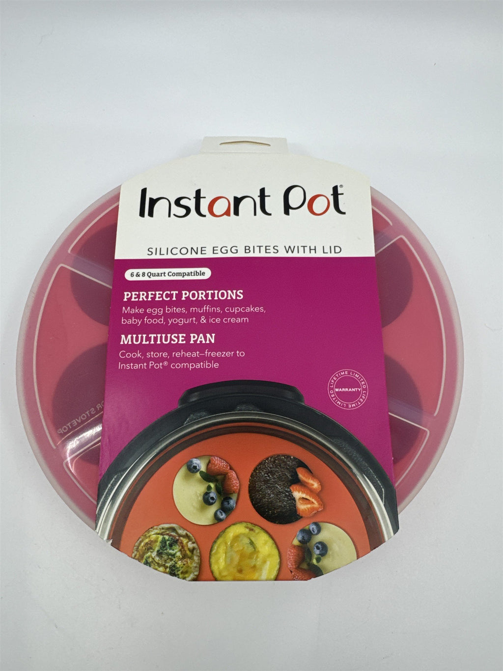 Instant Pot Red Silicone Egg Bite Mold With Lid For Muffins and Cupcakes 6-8 Qt