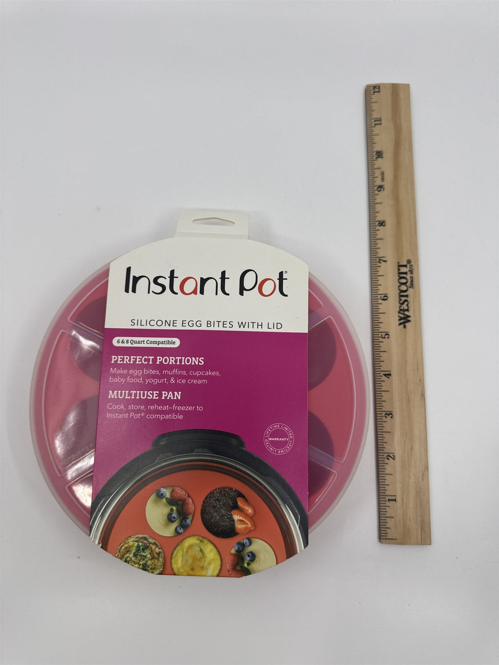 Instant Pot Red Silicone Egg Bite Mold With Lid For Muffins and Cupcakes 6-8 Qt
