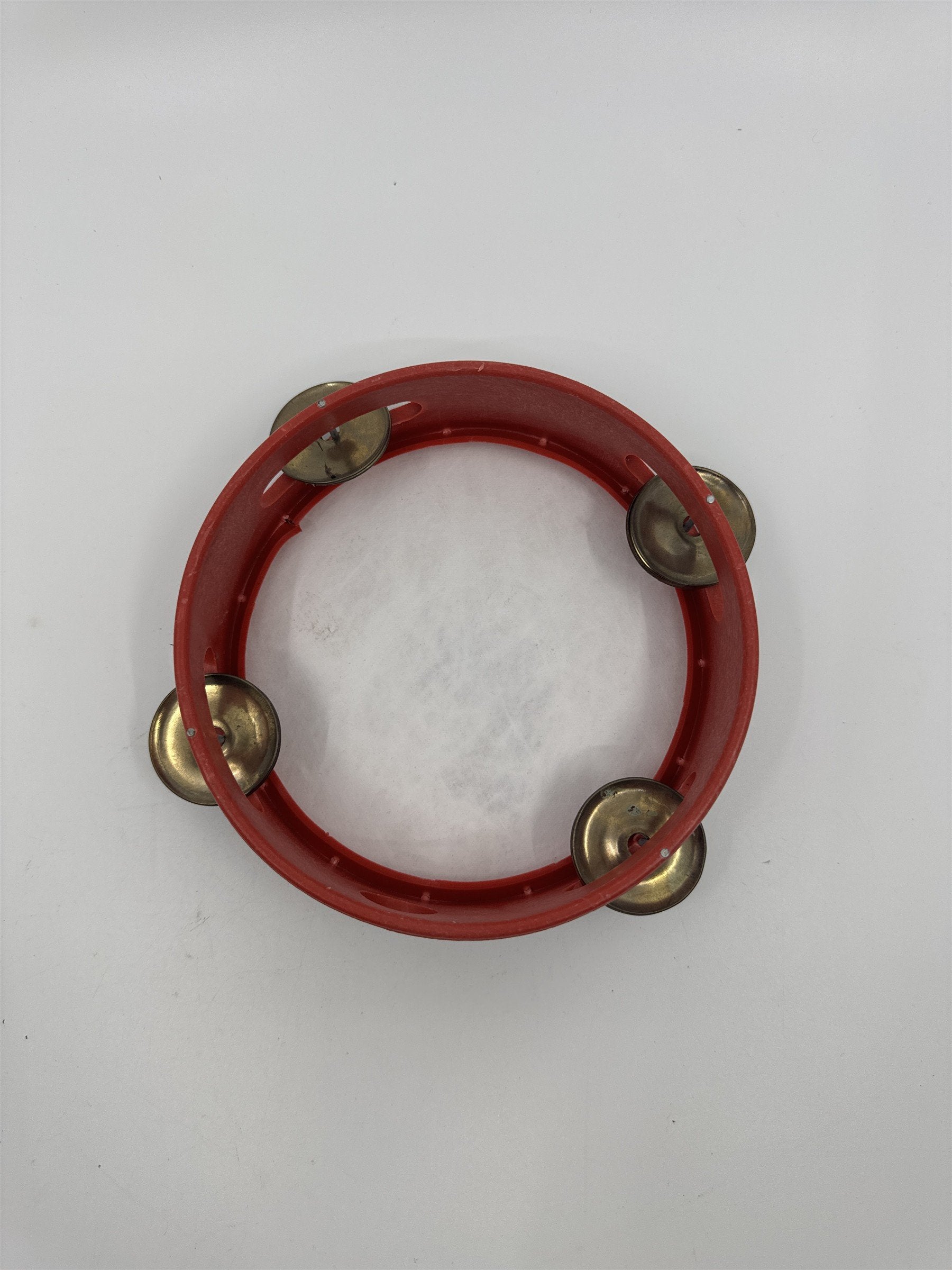 Vintage Red Chinese Rattle Tambourine Drum Musical Instrument Hand Held Art