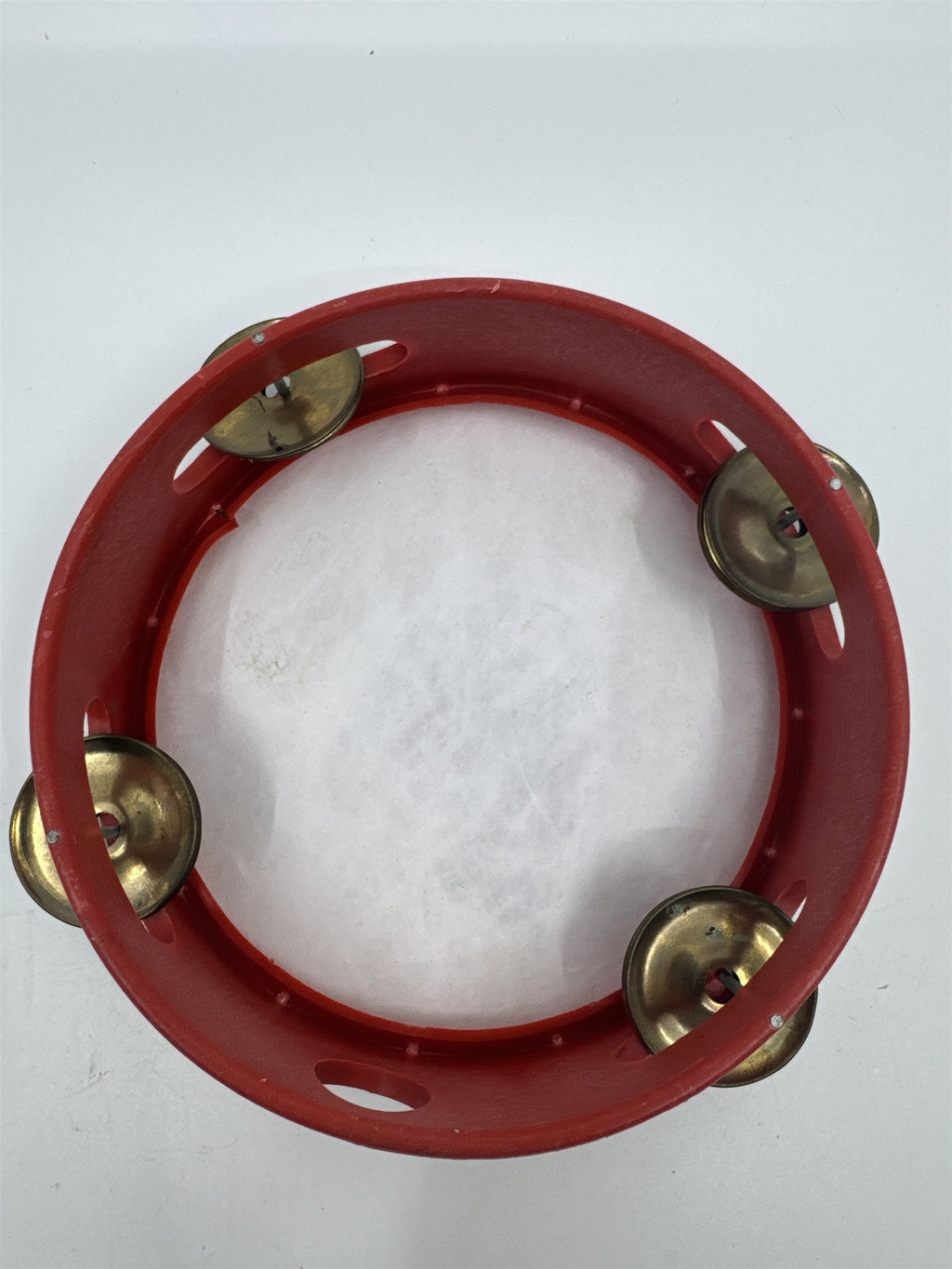 Vintage Red Chinese Rattle Tambourine Drum Musical Instrument Hand Held Art