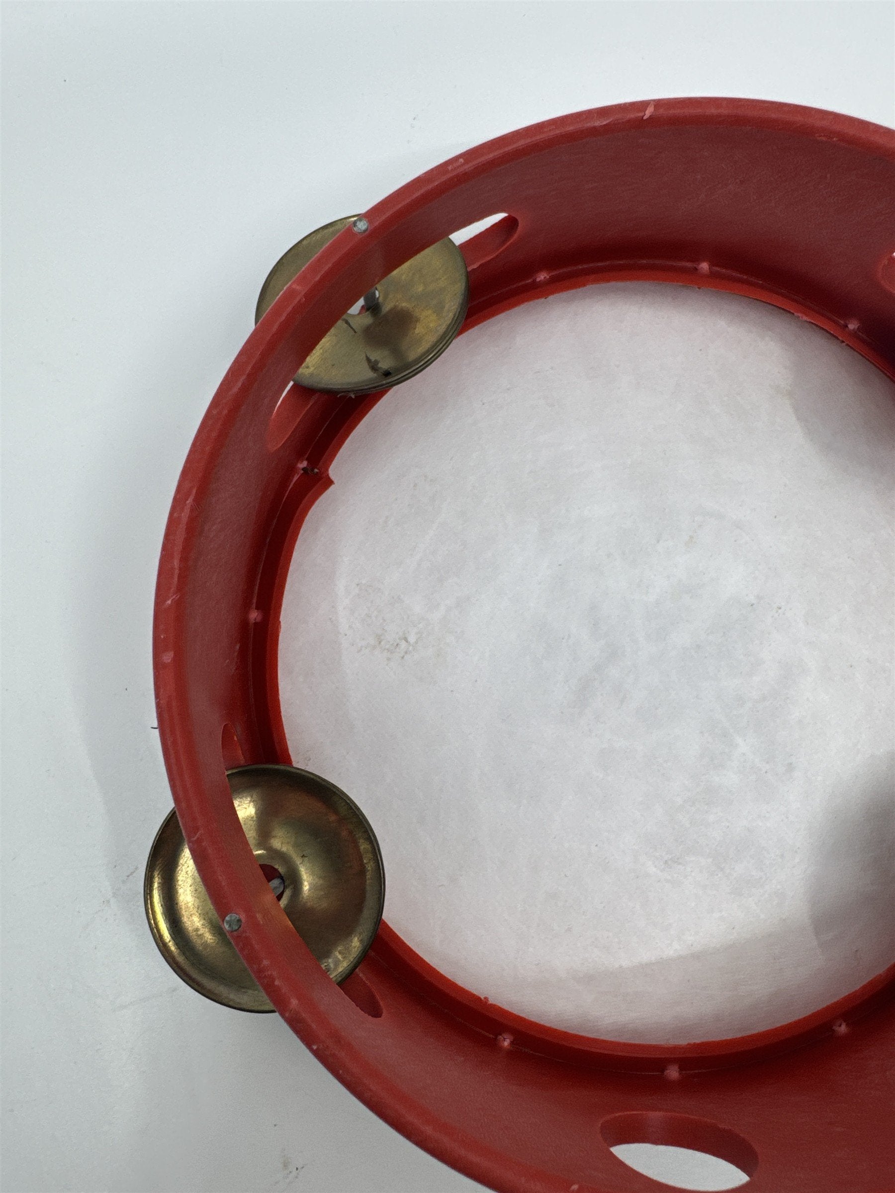 Vintage Red Chinese Rattle Tambourine Drum Musical Instrument Hand Held Art