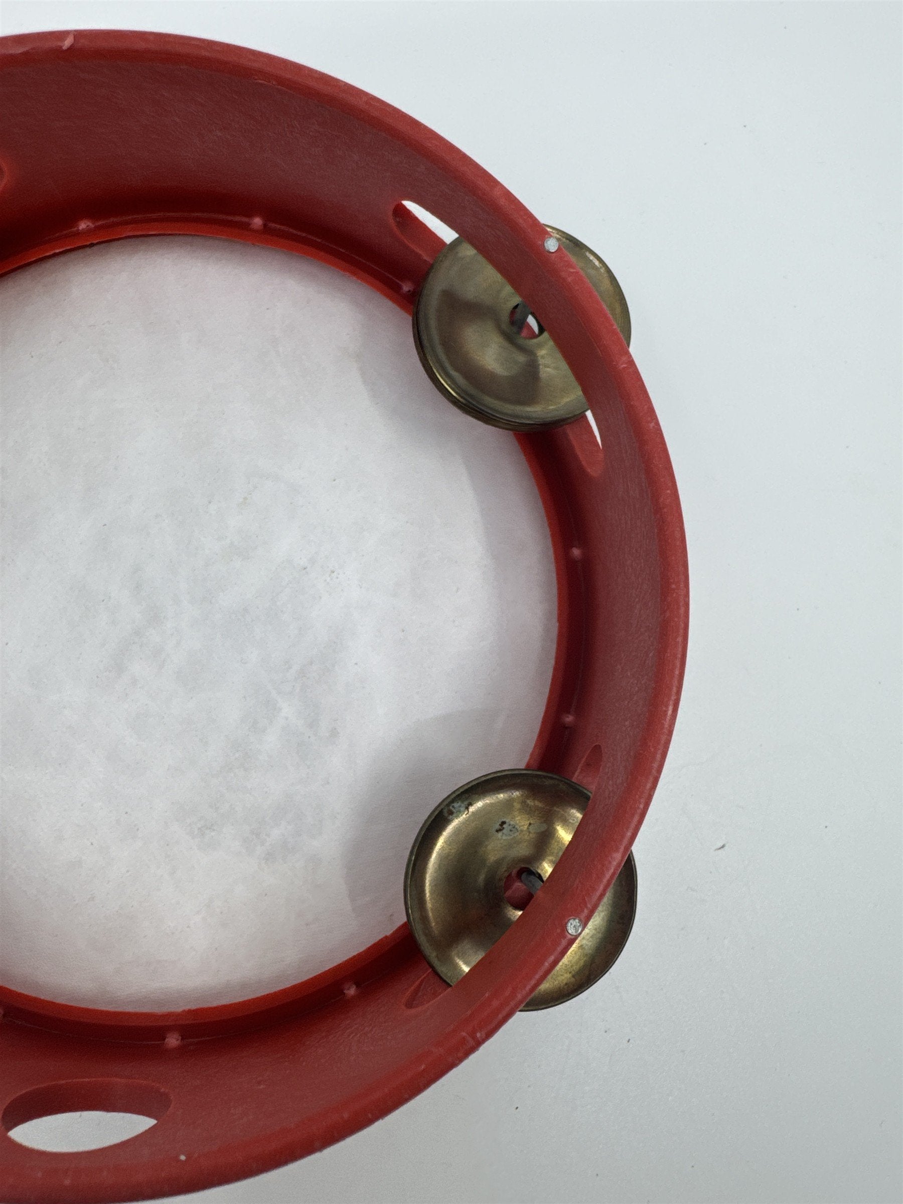 Vintage Red Chinese Rattle Tambourine Drum Musical Instrument Hand Held Art